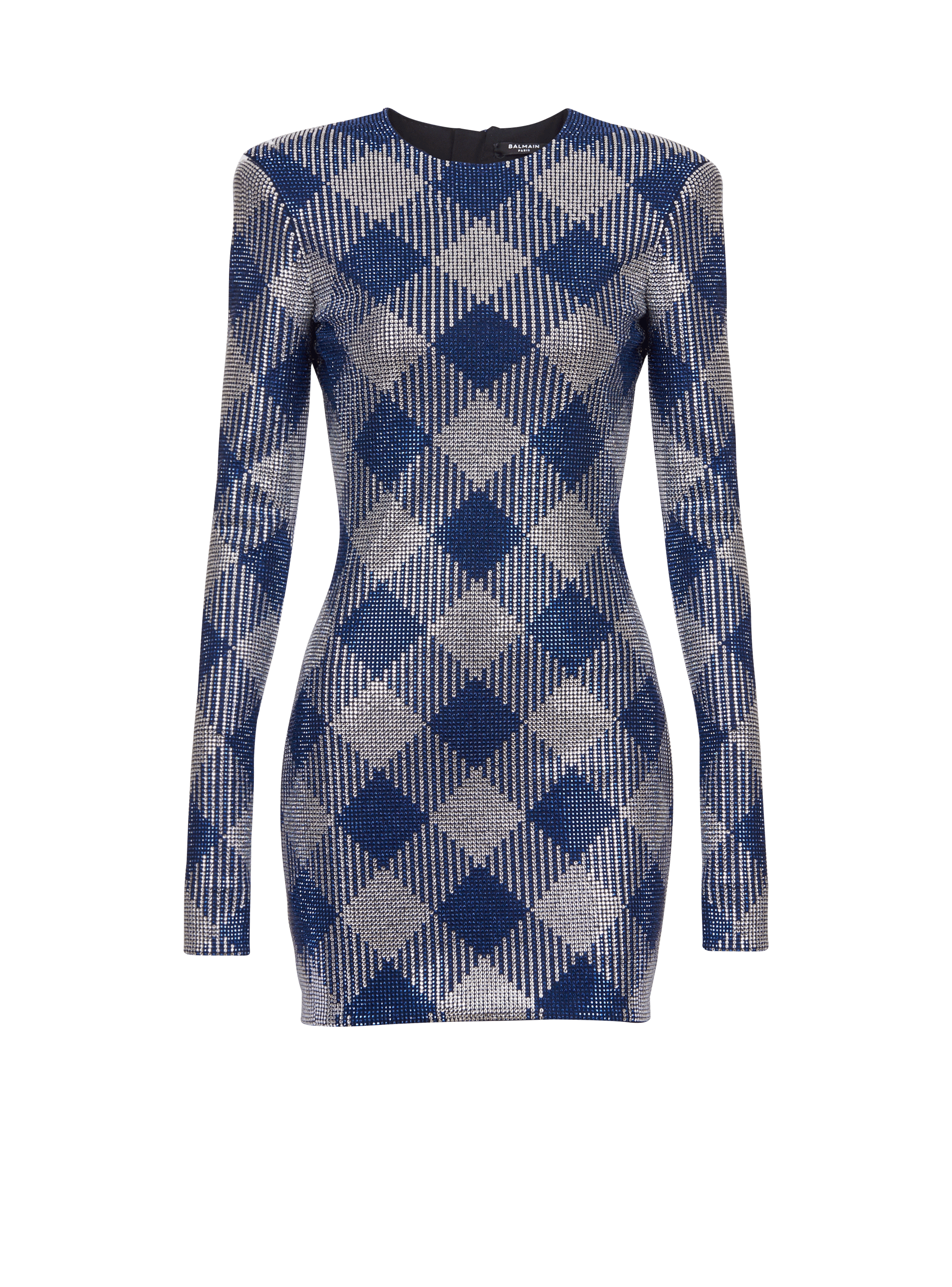 Balmain Women's Navy - Gingham Rhinestone Dress