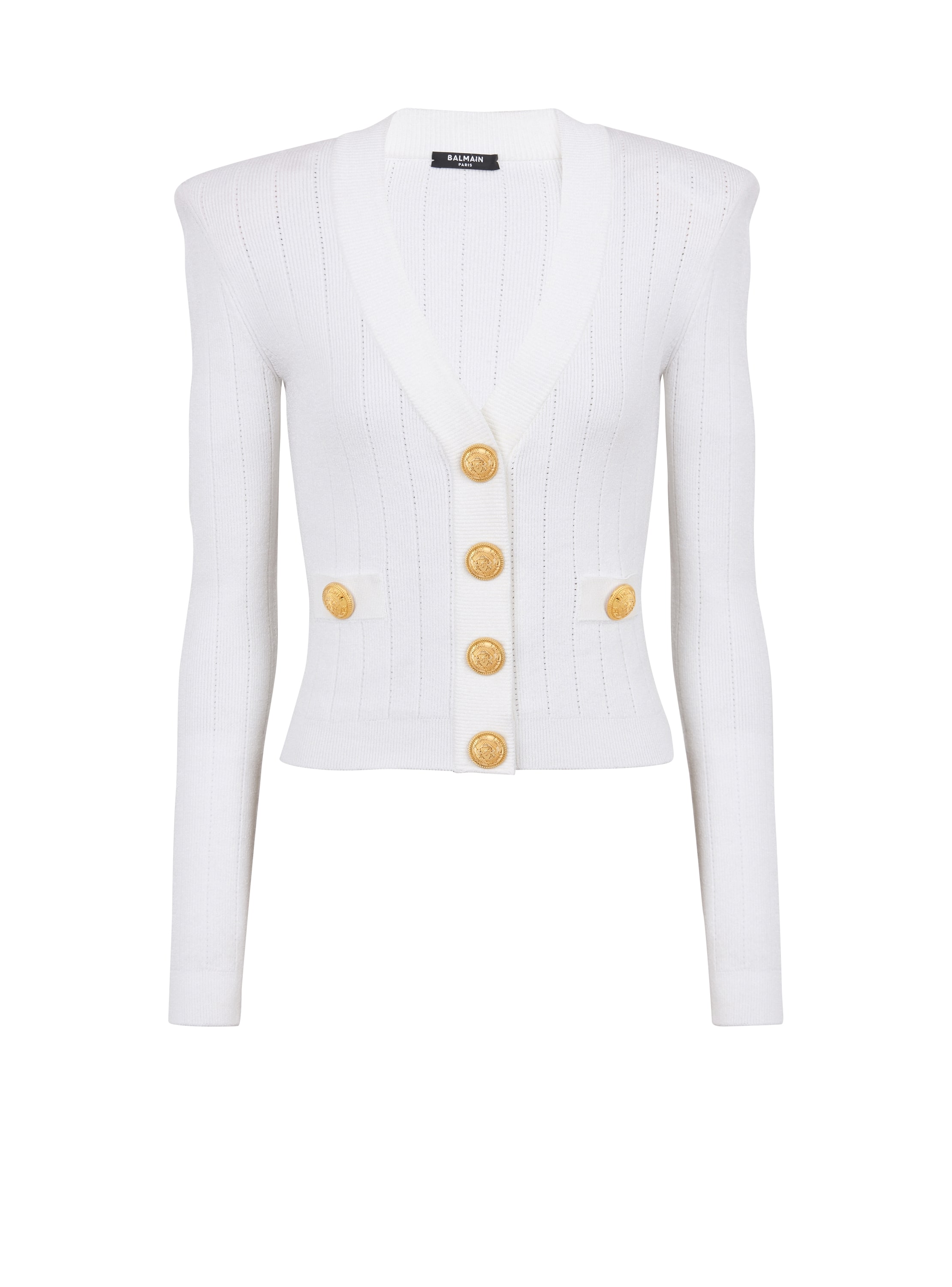 Balmain Cropped Knit Cardigan In White