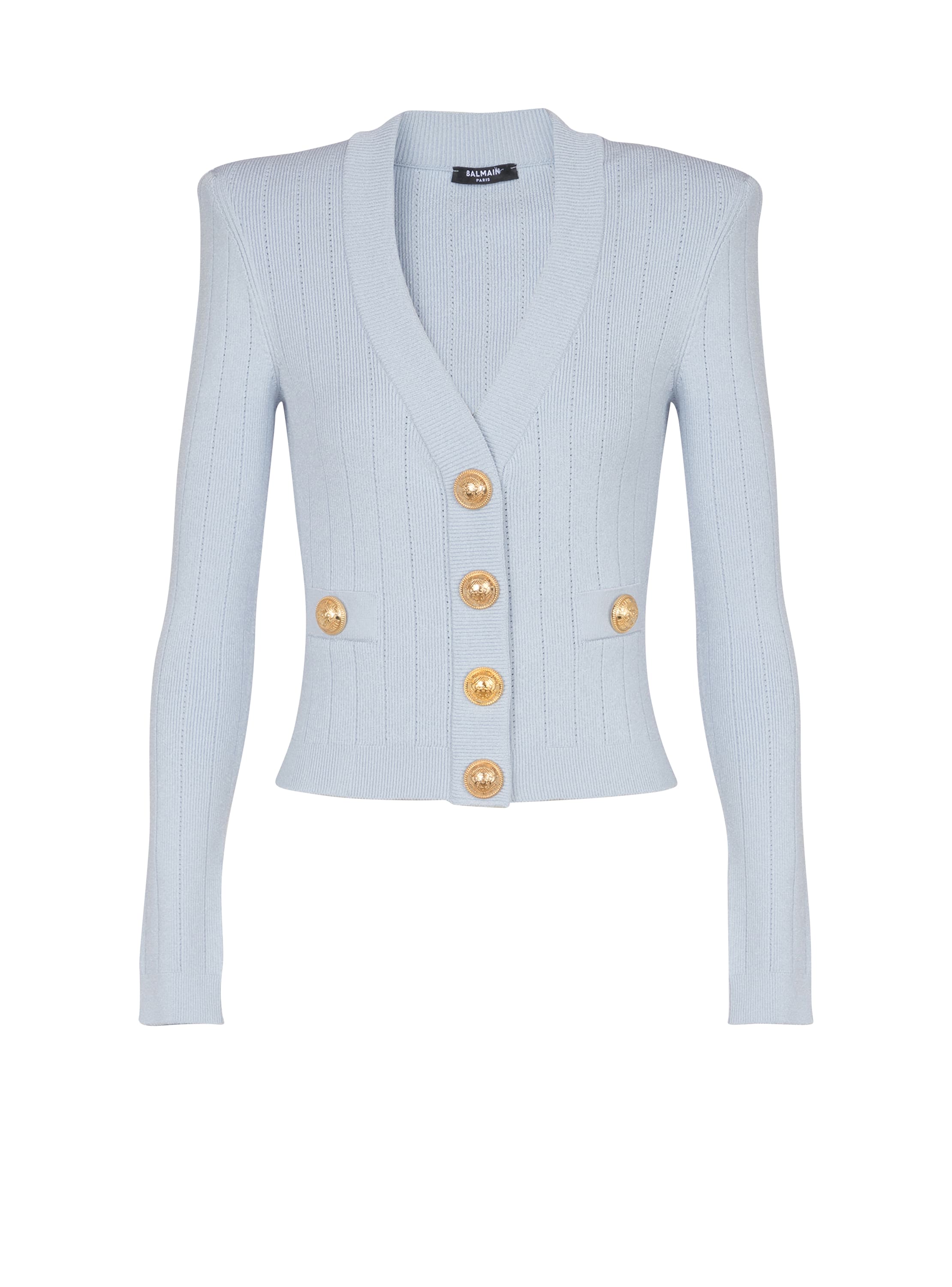 Balmain Cropped Knit Cardigan In Blue