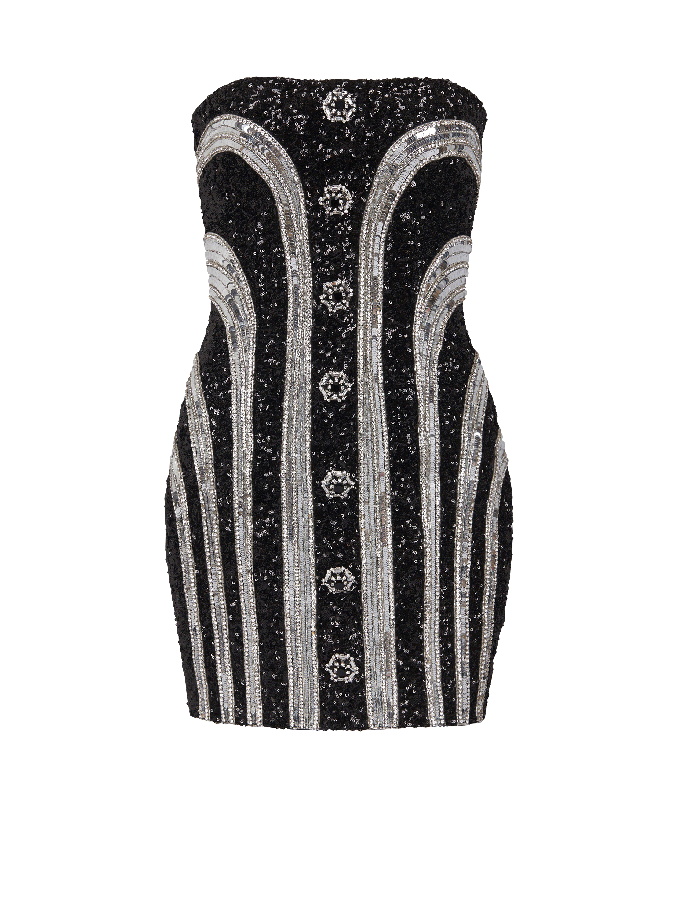 Balmain Women's Black - Embroidered Bustier Stripe Short Dress