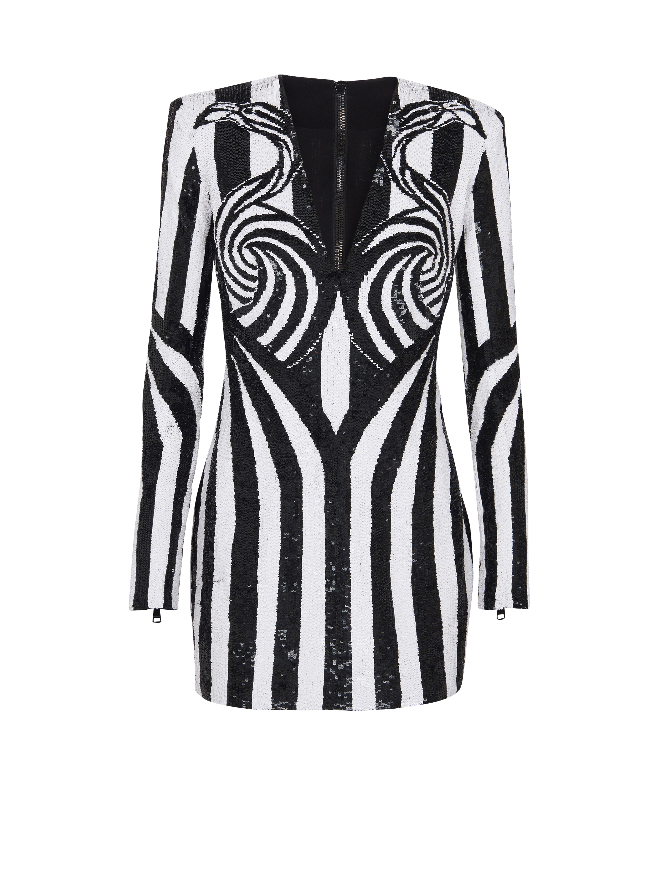 Balmain Women's Black - Ls Embroidered Stripe Short Dress