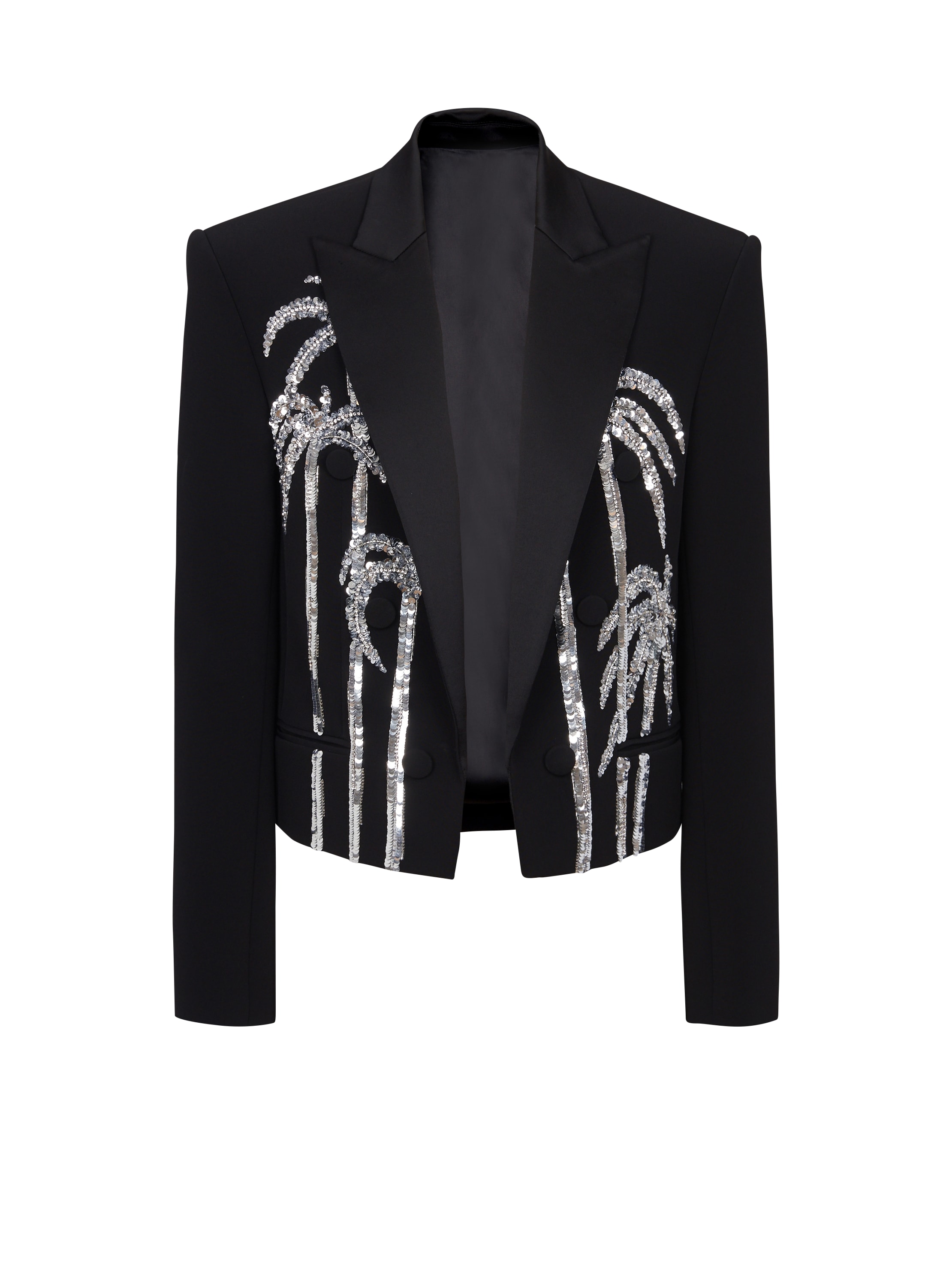 Balmain Cropped crepe jacket with palm tree embroidery