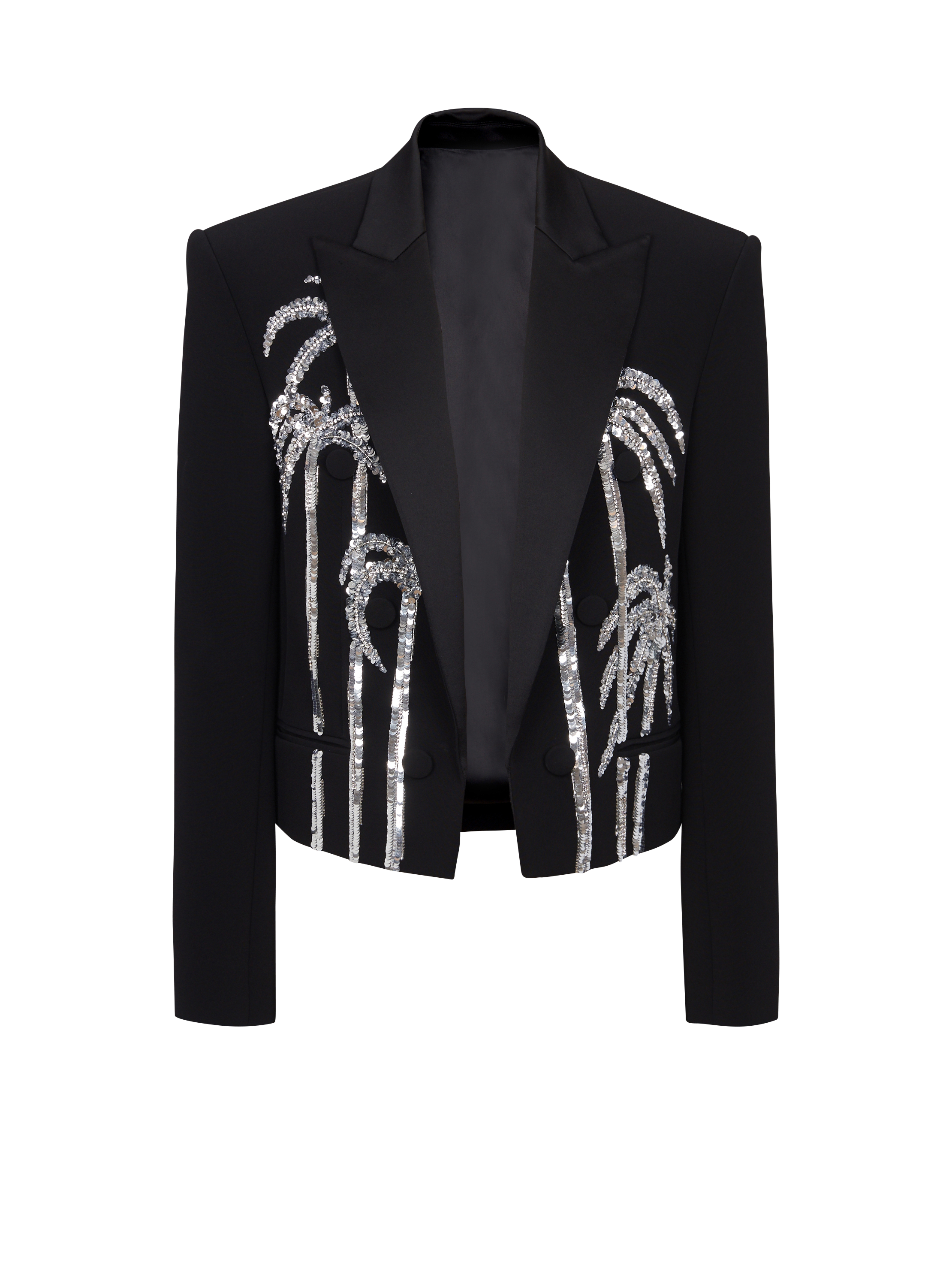 Balmain Men's Black - Cropped Crepe Jacket With Palm Tree Embroidery