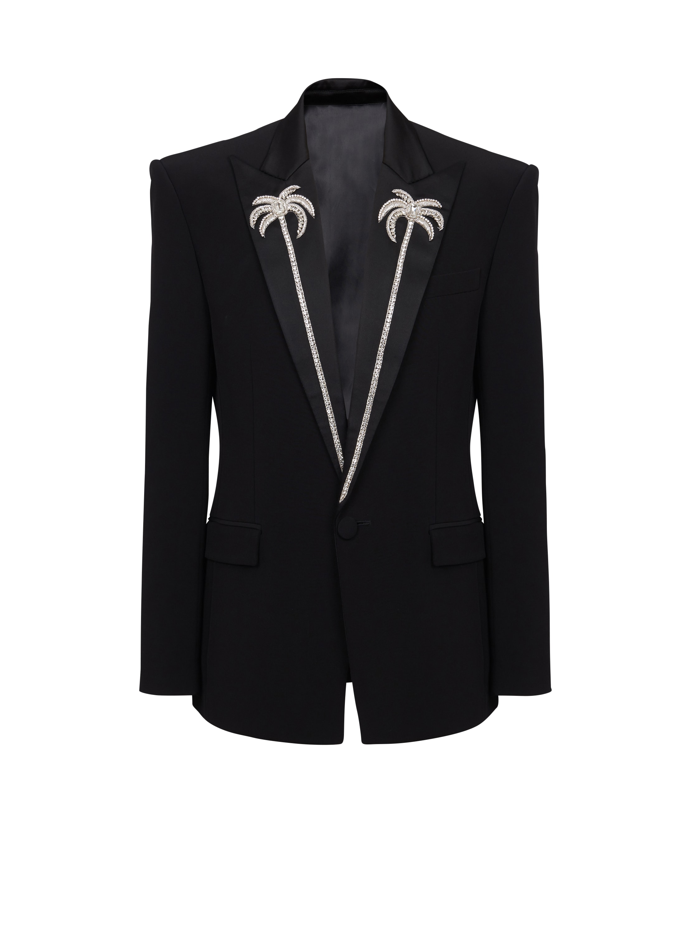 Balmain 1-button jacket with embroidered palm tree collar