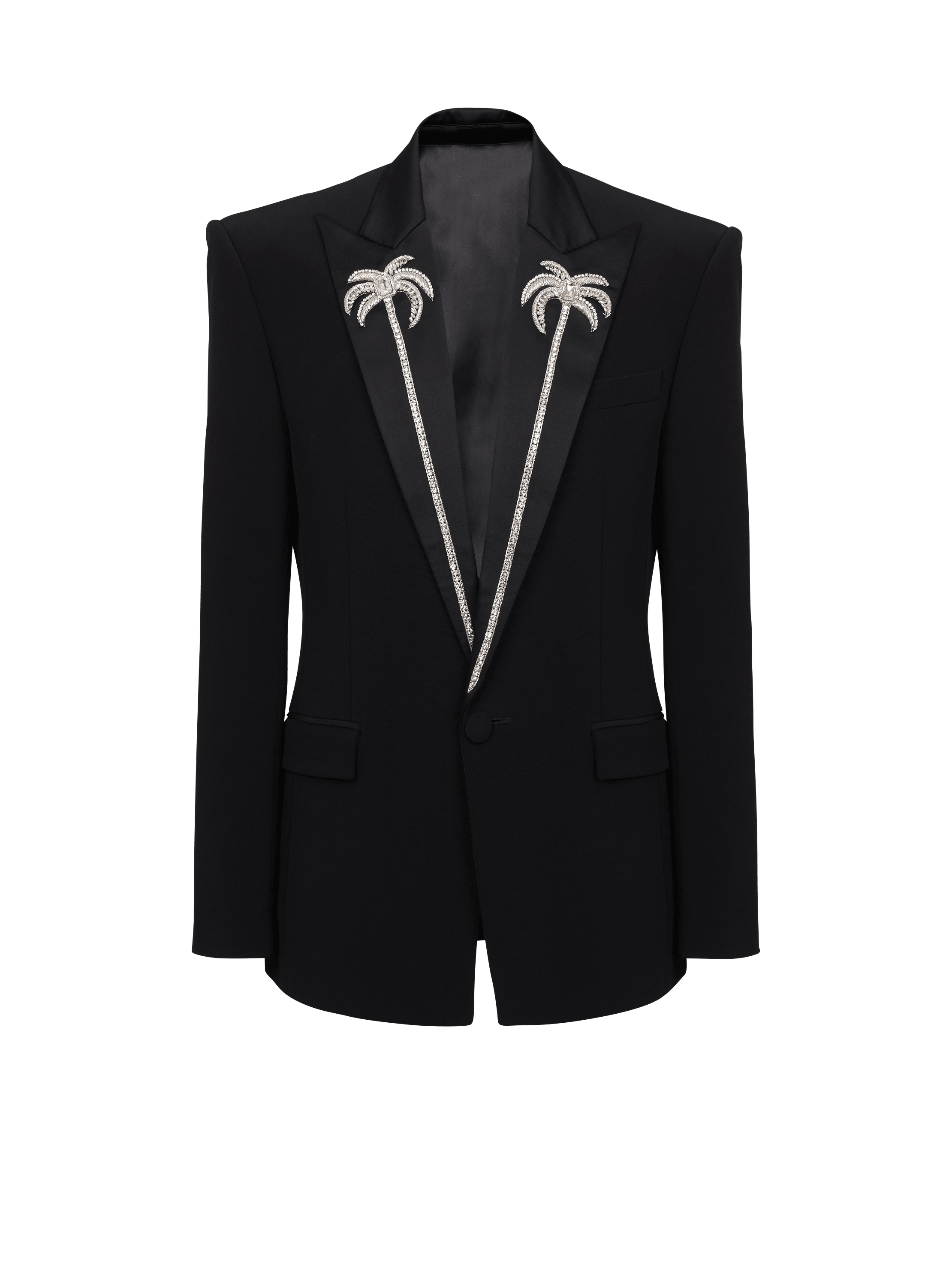 Balmain Men's Black - 1-Button Jacket With Embroidered Palm Tree Collar