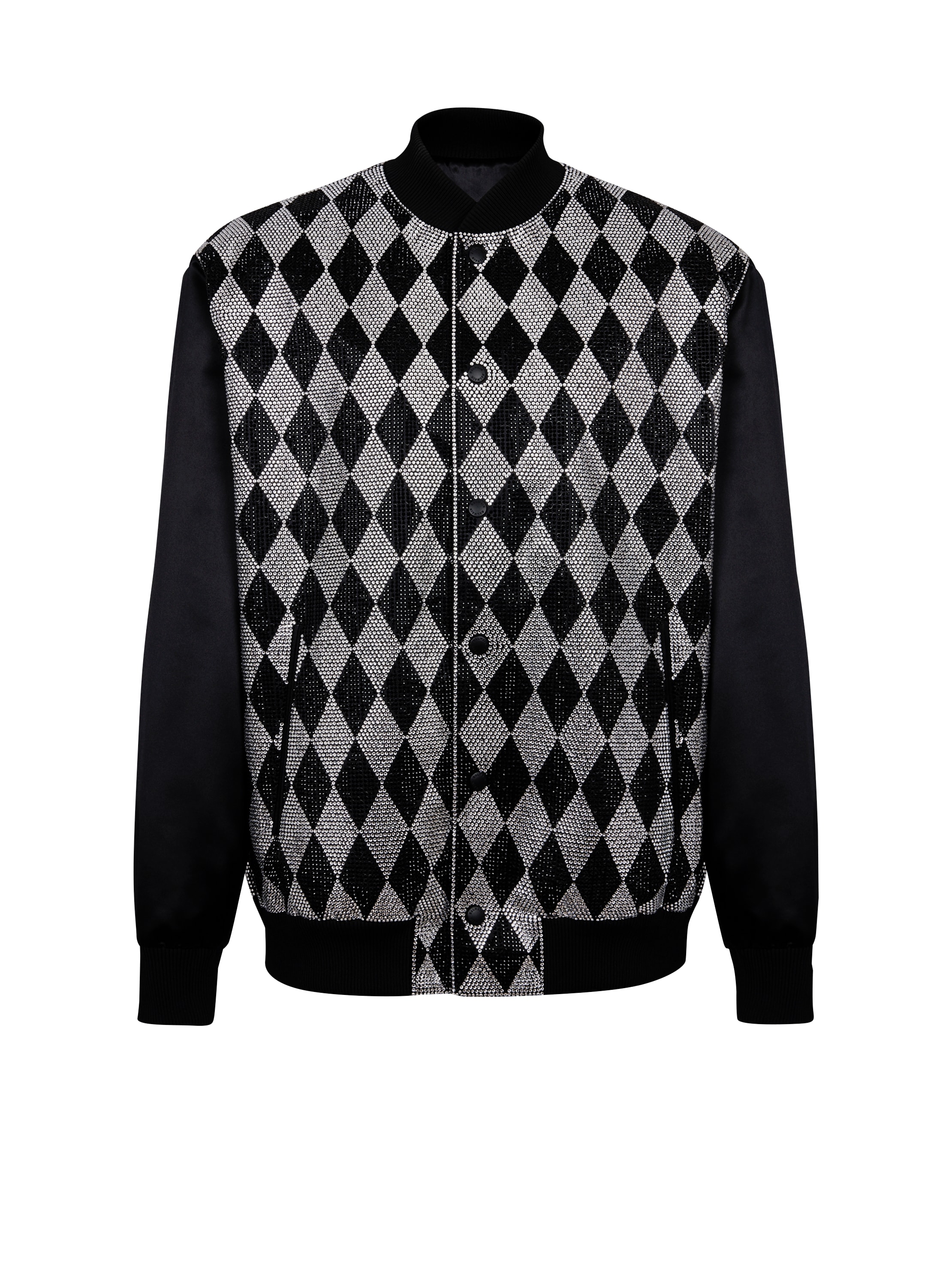 Balmain Diamond satin bomber jacket with rhinestones