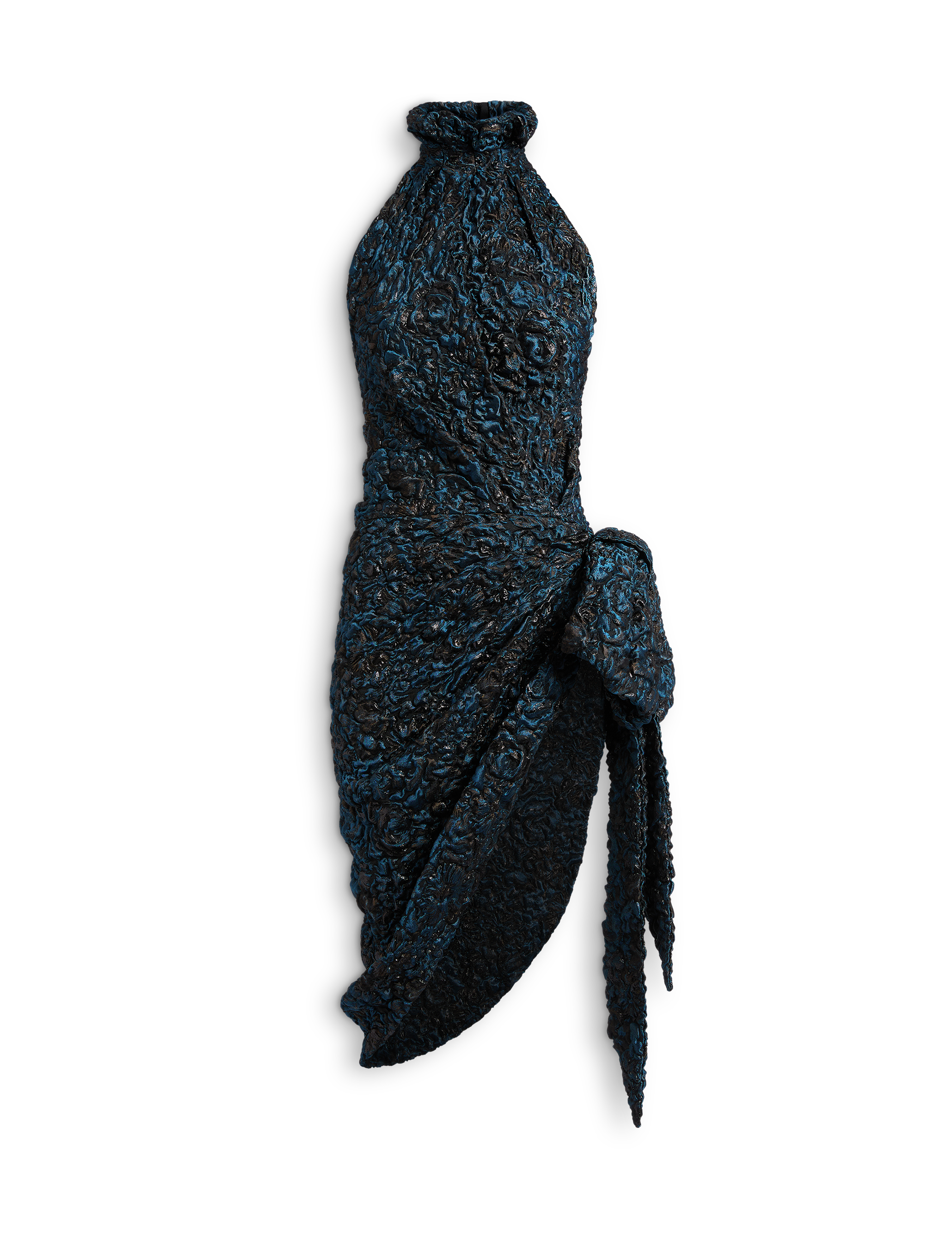 Balmain Damen Blau - Drapiertes Kleid Aus Cloqué-Jacquard