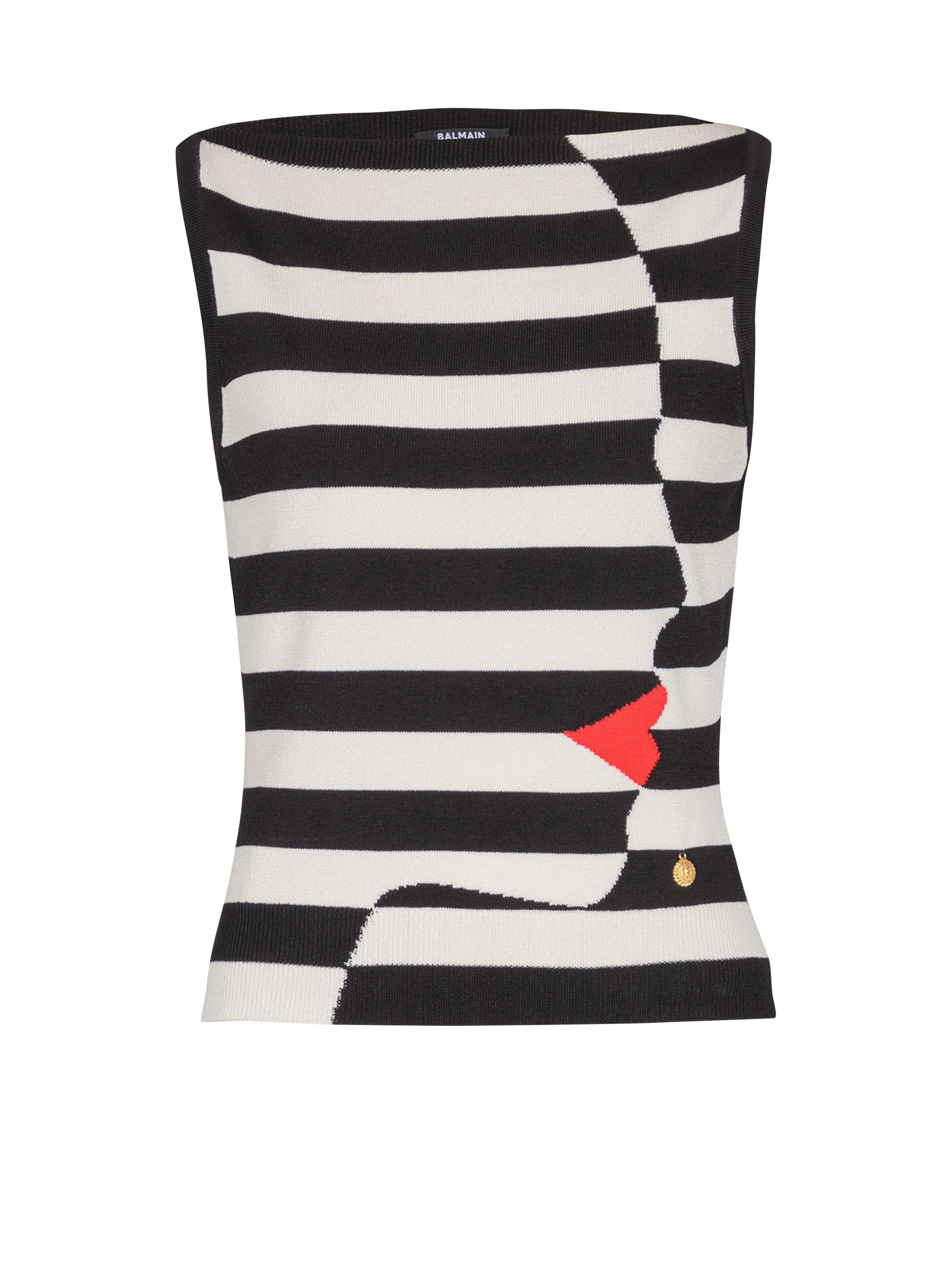 Balmain Knit Marinière Top With Face Motif In Black