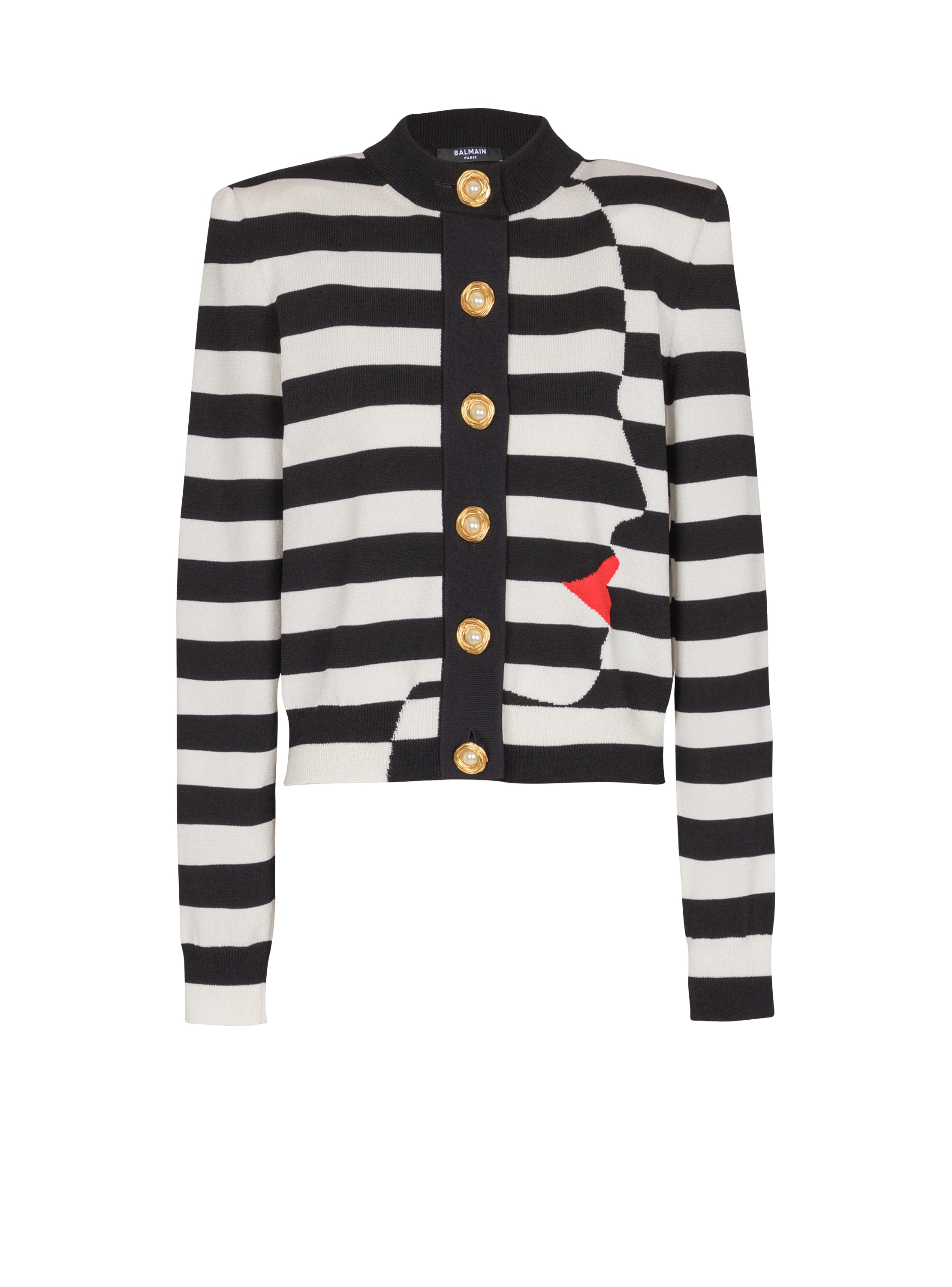 Balmain Knit Marinière Cardigan With Face Motif In Black