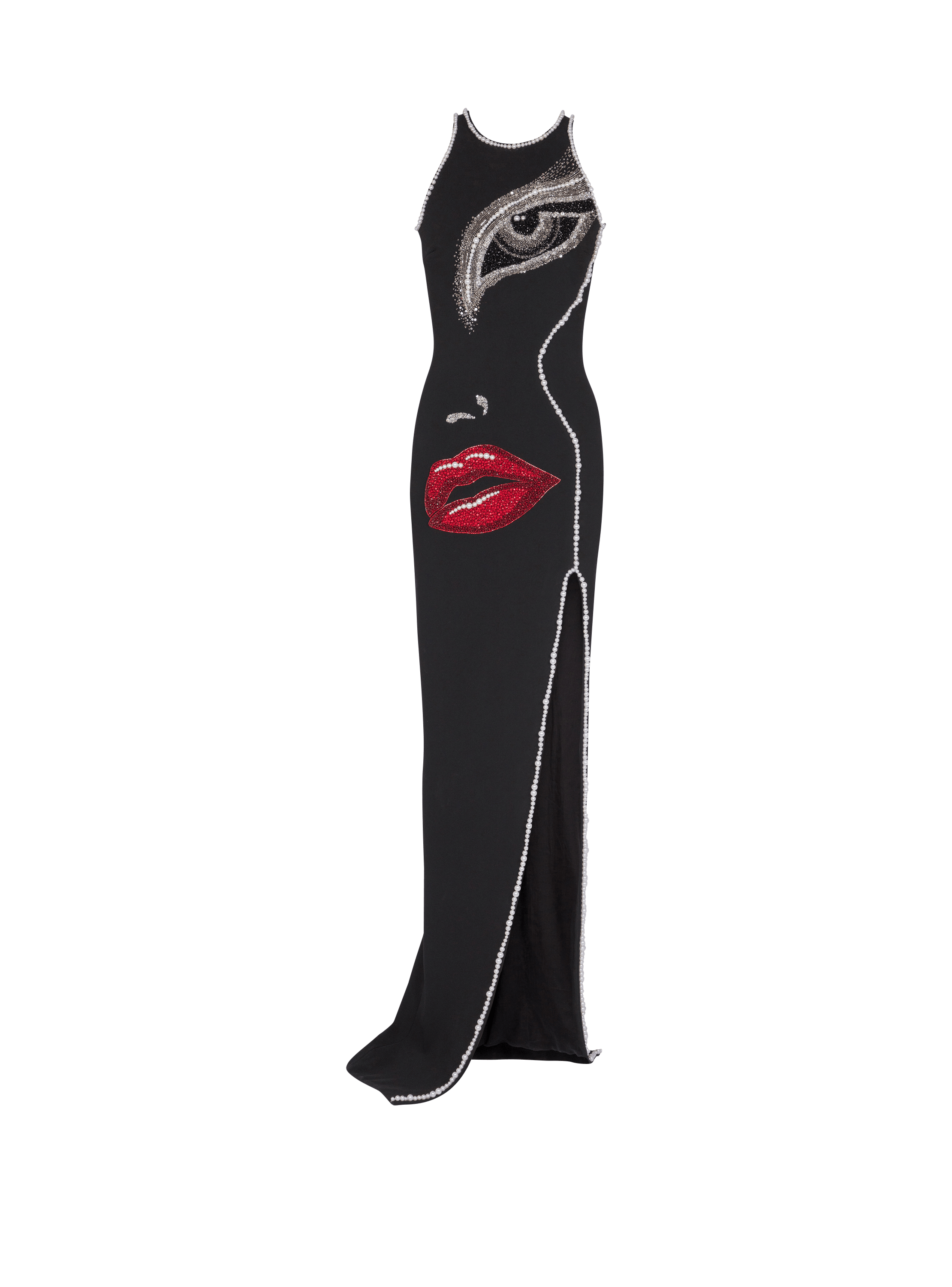 Balmain Women's Black - Long Embroidered Dress With Face Motif