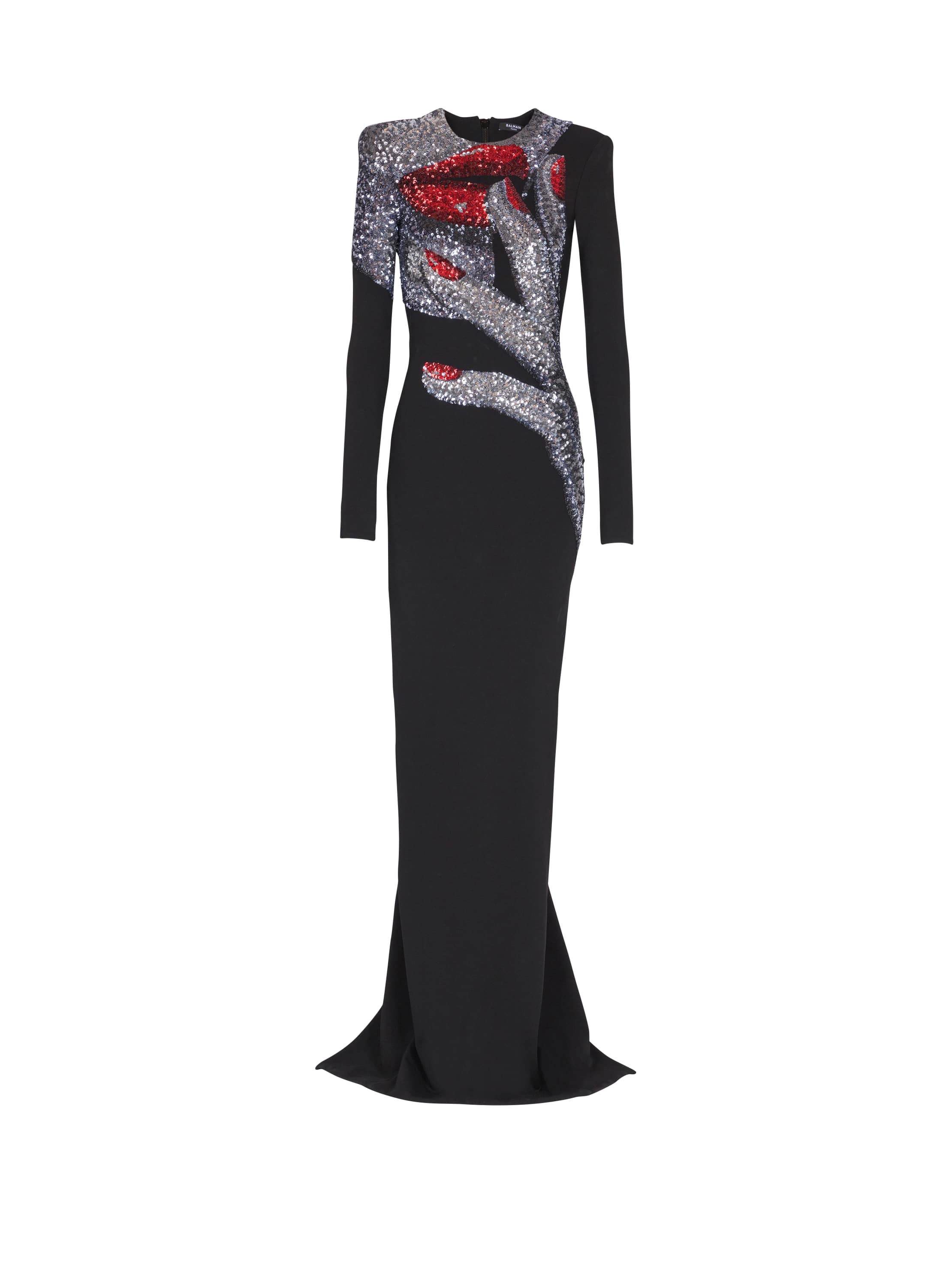 Balmain Long Embroidered Dress With Face Motif In Black