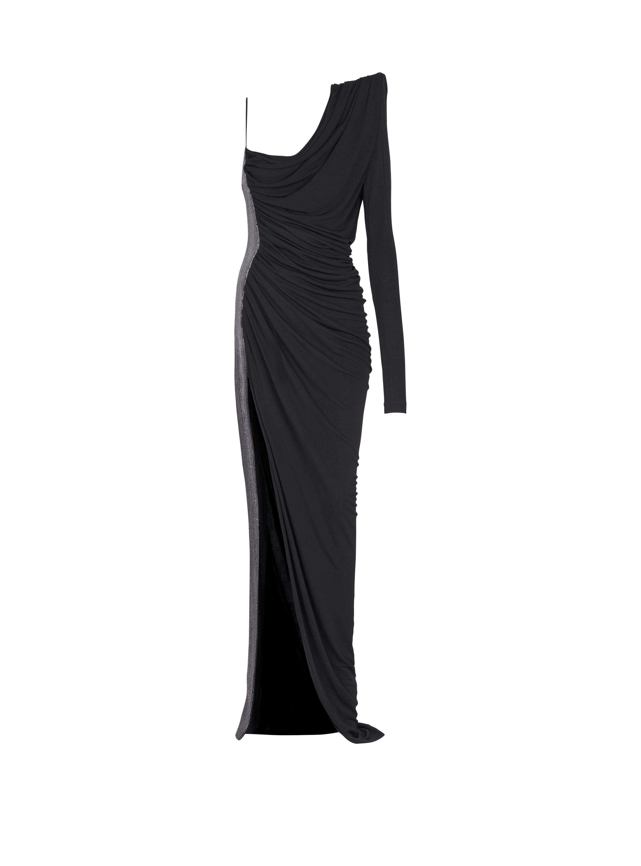Balmain Women's Black - Draped Asymmetrical Two-Material Dress