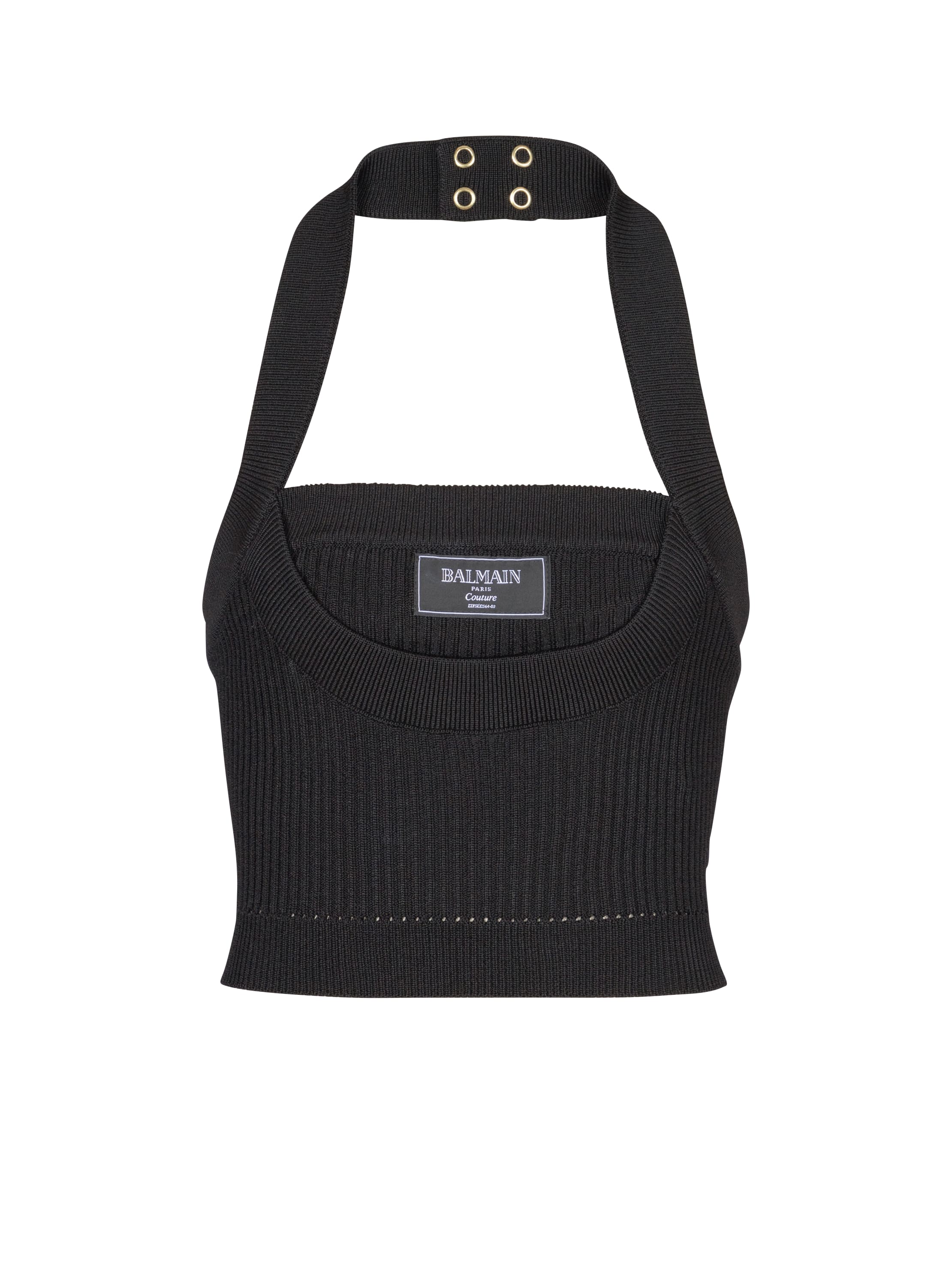 Balmain Ribbed Knit Halterneck Top In Black