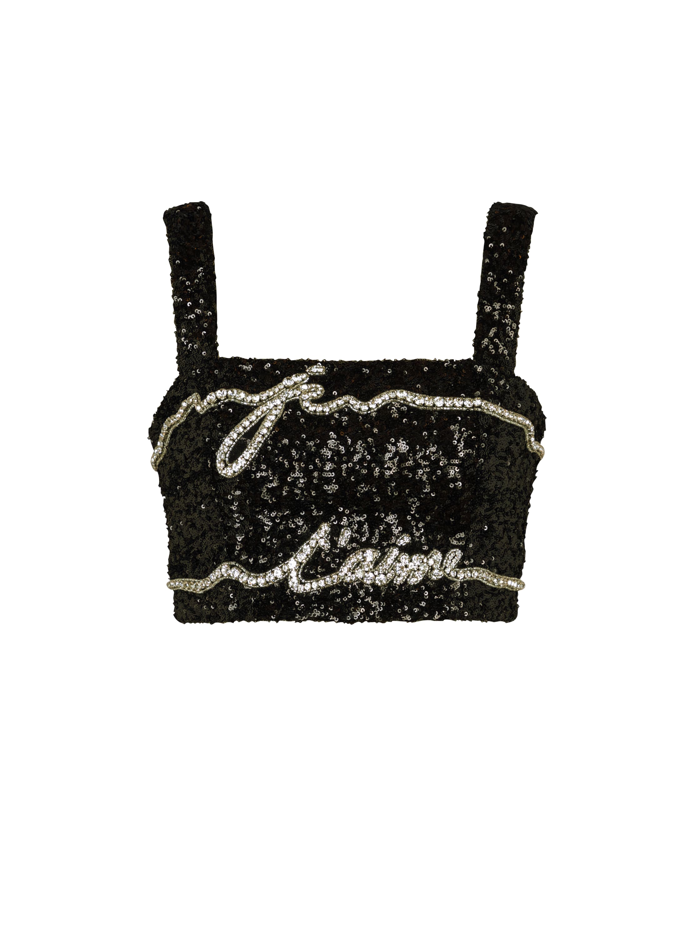Balmain Cropped Top With "love Letter" Embroidery In Black