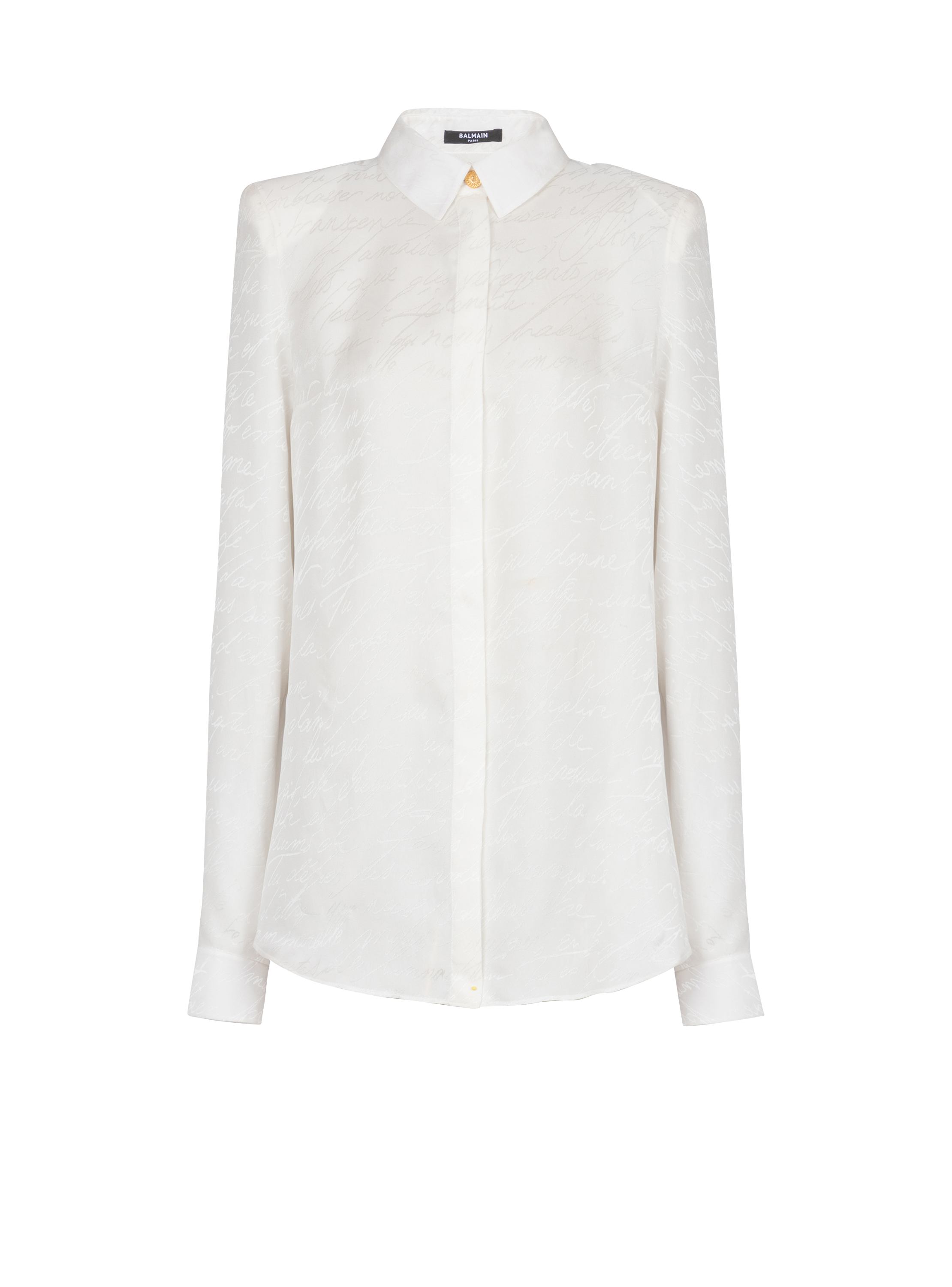 Balmain Love Letter Embroidered Col Cotton Shirt In White
