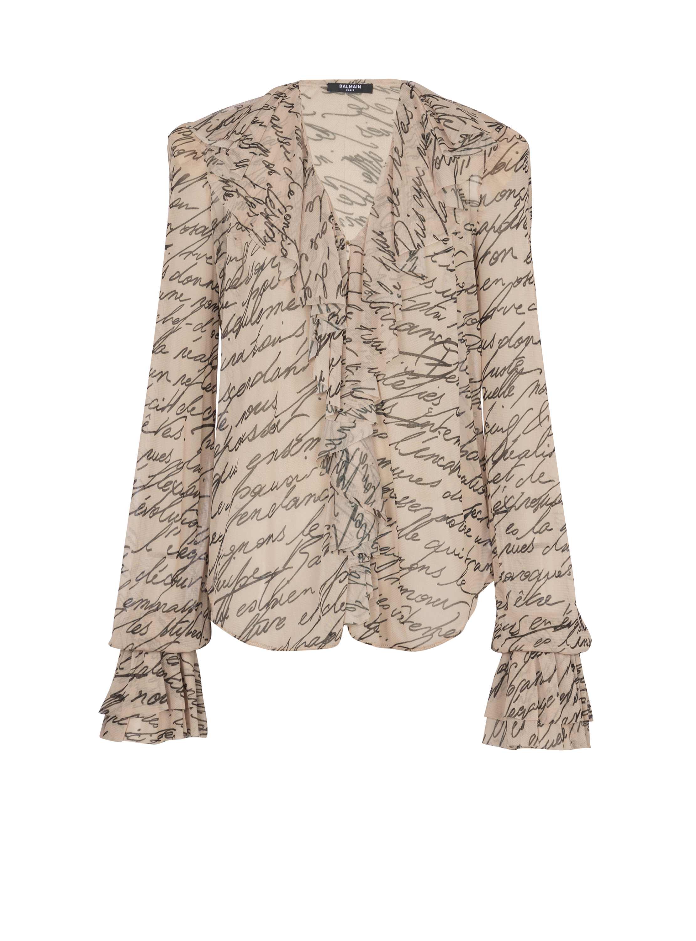 Balmain Ruffled Love Letter Print Shirt In Sand