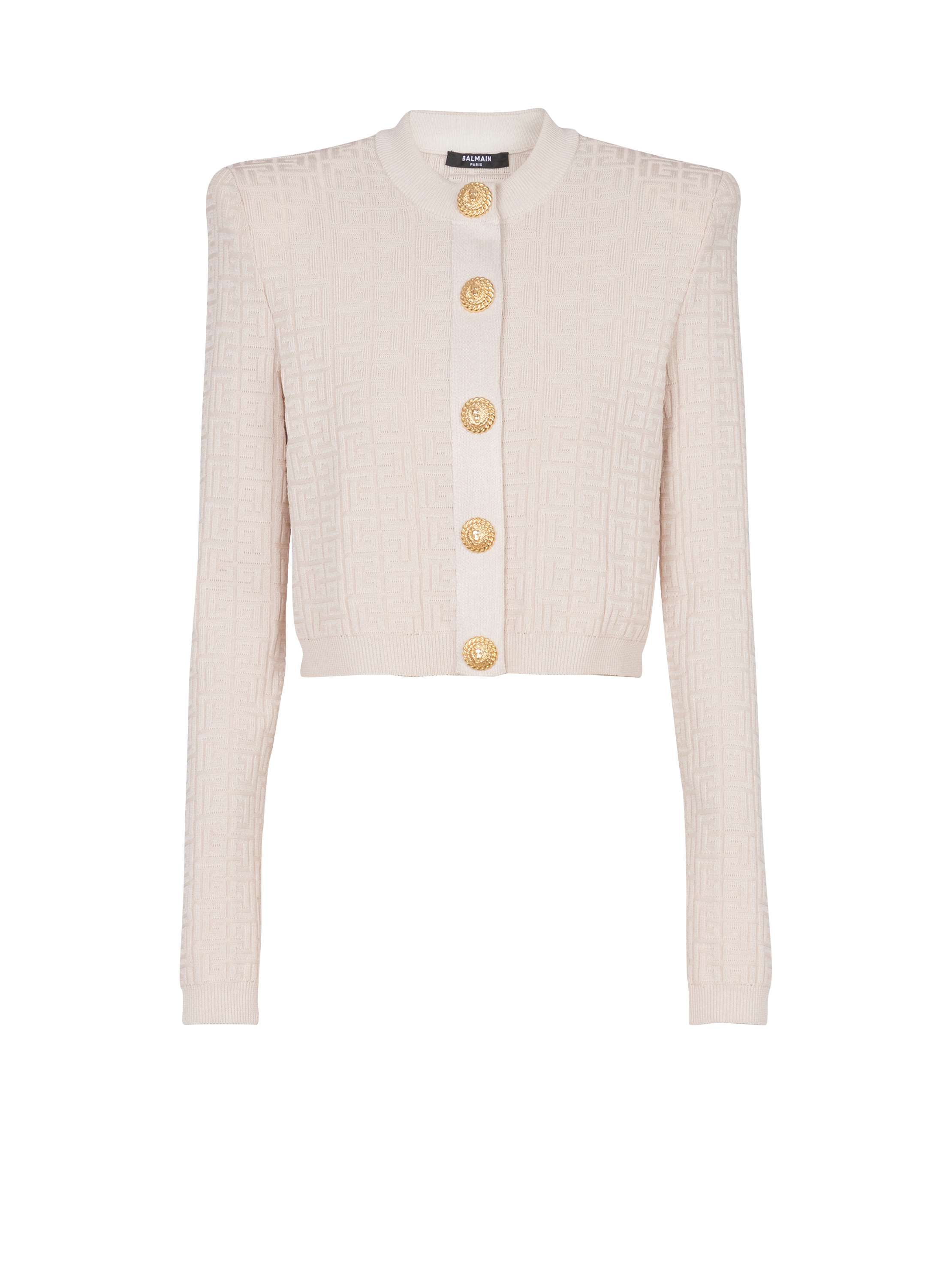 Balmain Pb Labyrinth Knit Cardigan In Sand