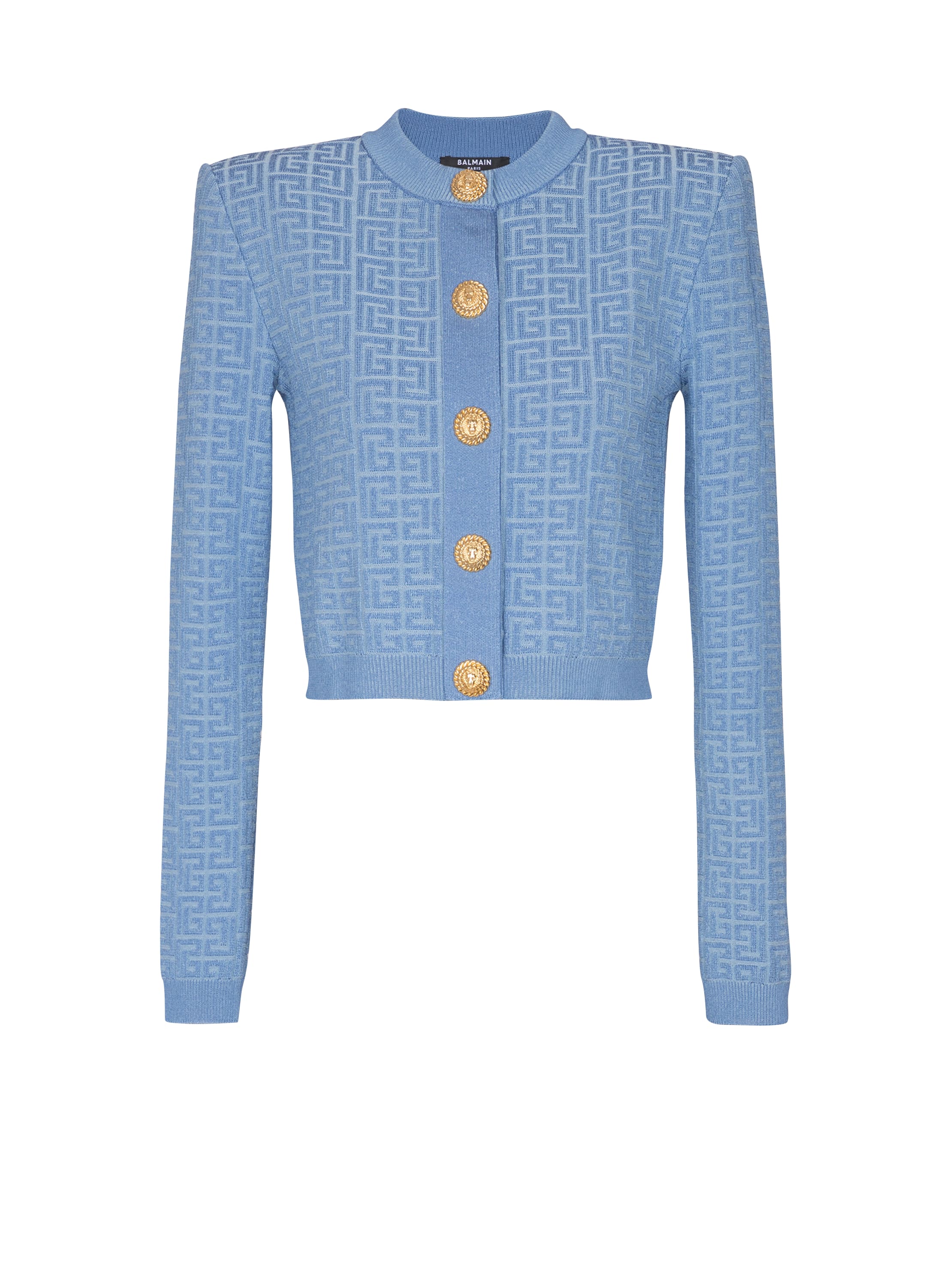 Balmain Pb Labyrinth Knit Cardigan In Blue
