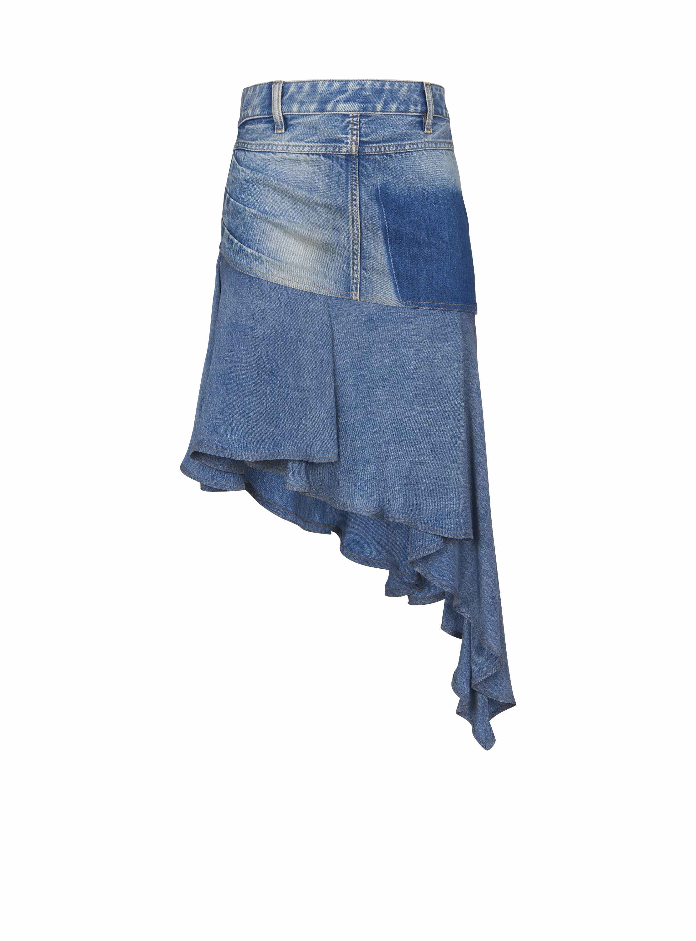 Balmain Asymmetric Denim Short Skirt In Blue