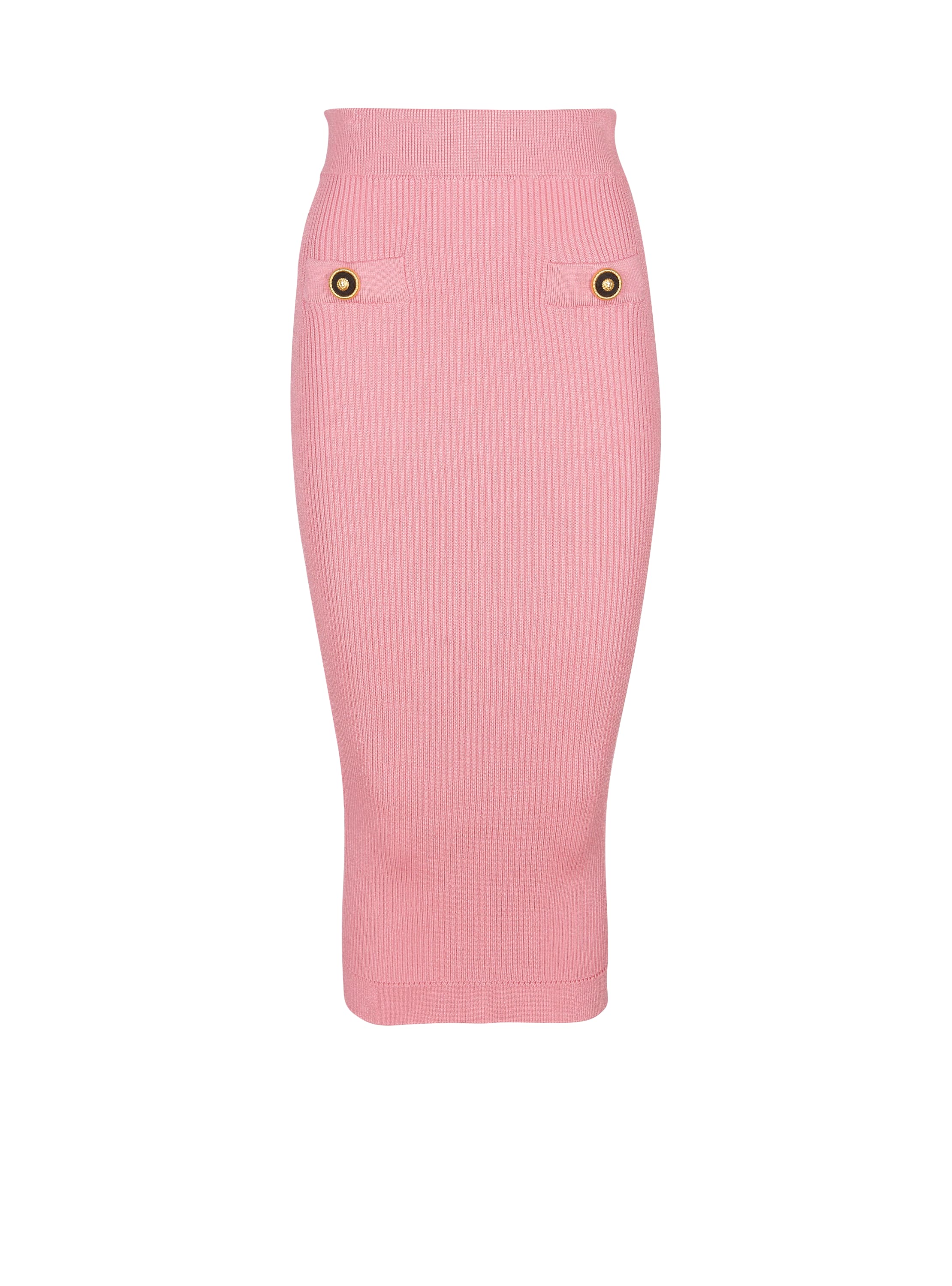 Balmain Midi Skirt In A Plain Ribbed Knit In Pink