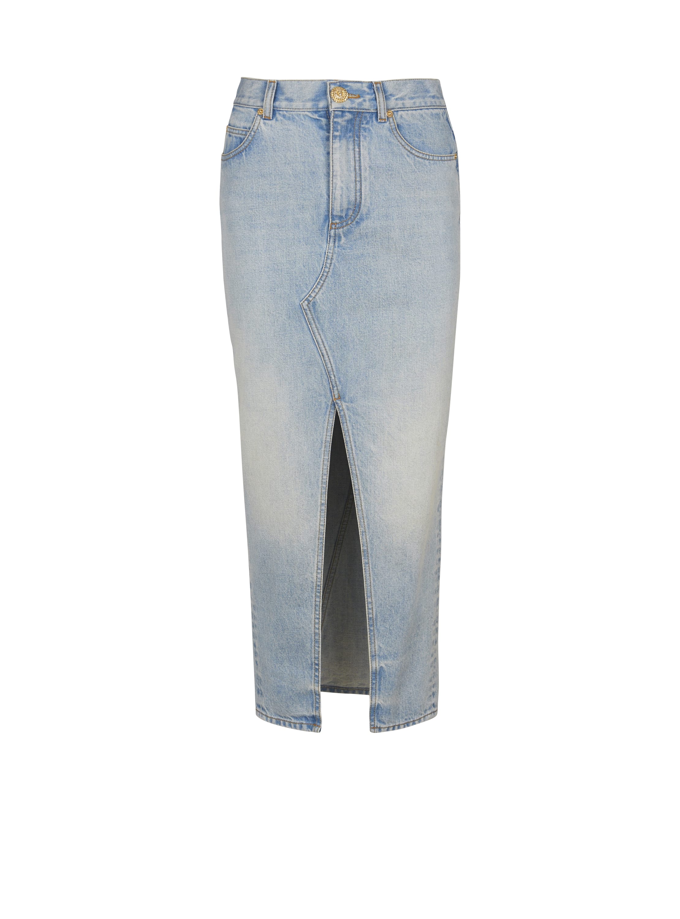 Balmain Denim Midi Skirt In Blue