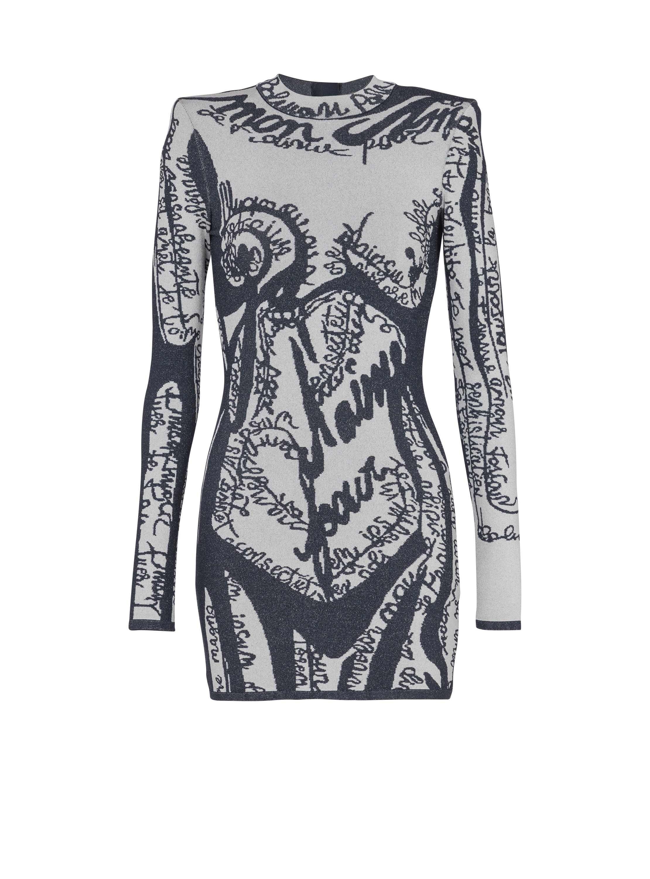 Balmain Short Embroidered Dress With Body Motif In Blue