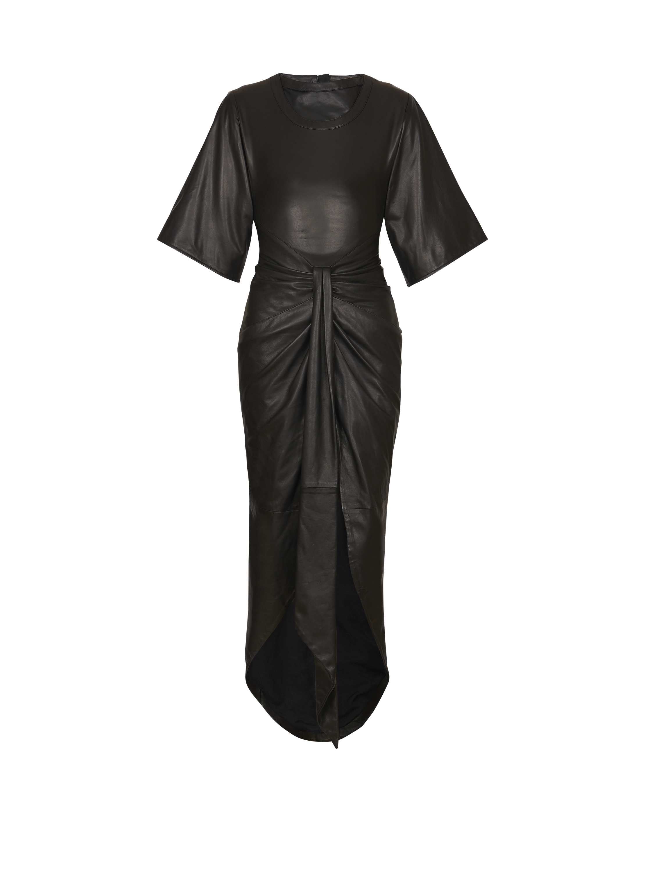 Balmain Knotted Lambskin Leather Maxi Dress In Black