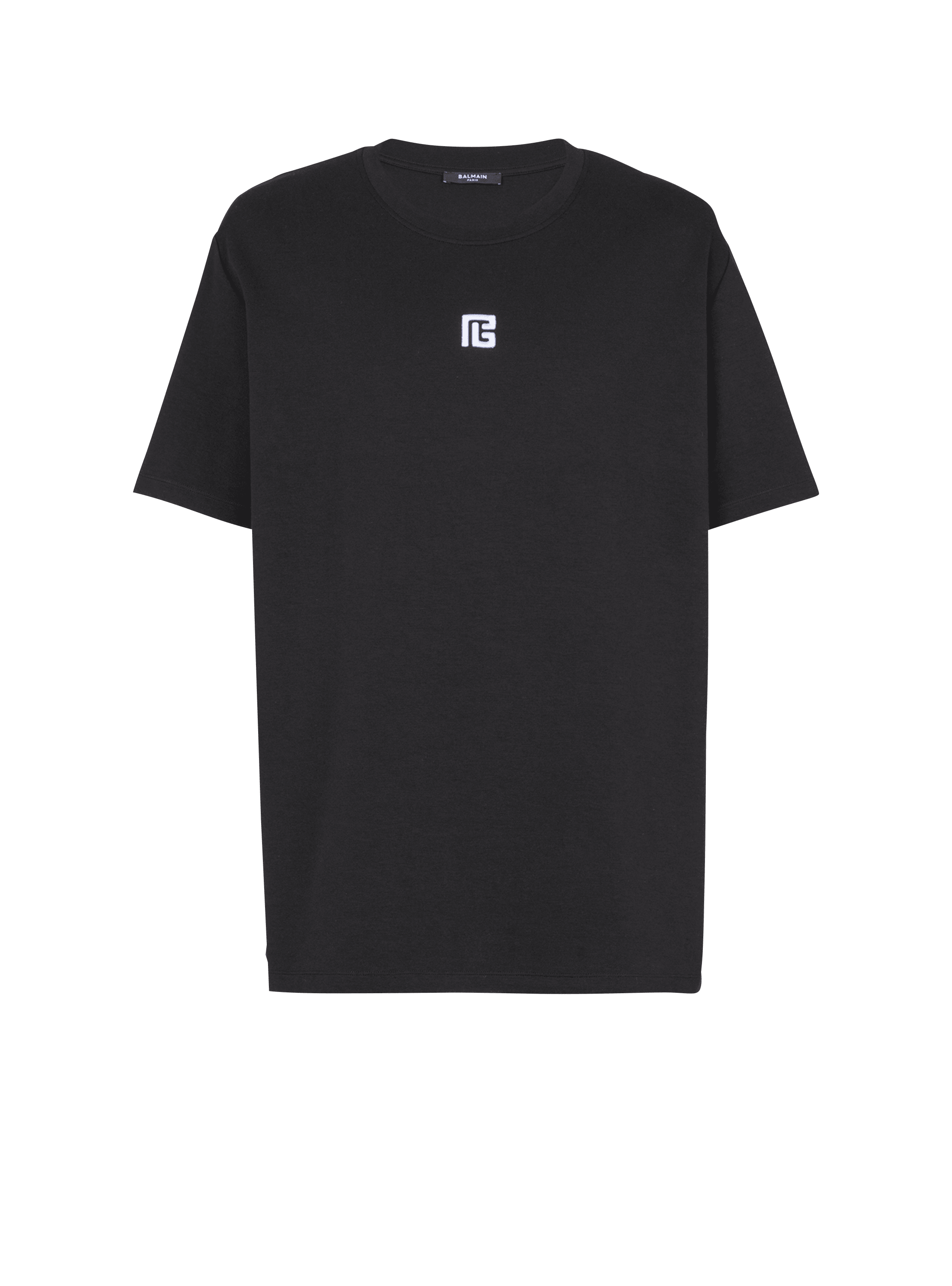 Balmain Men's Black - Pb Embroidered T-Shirt