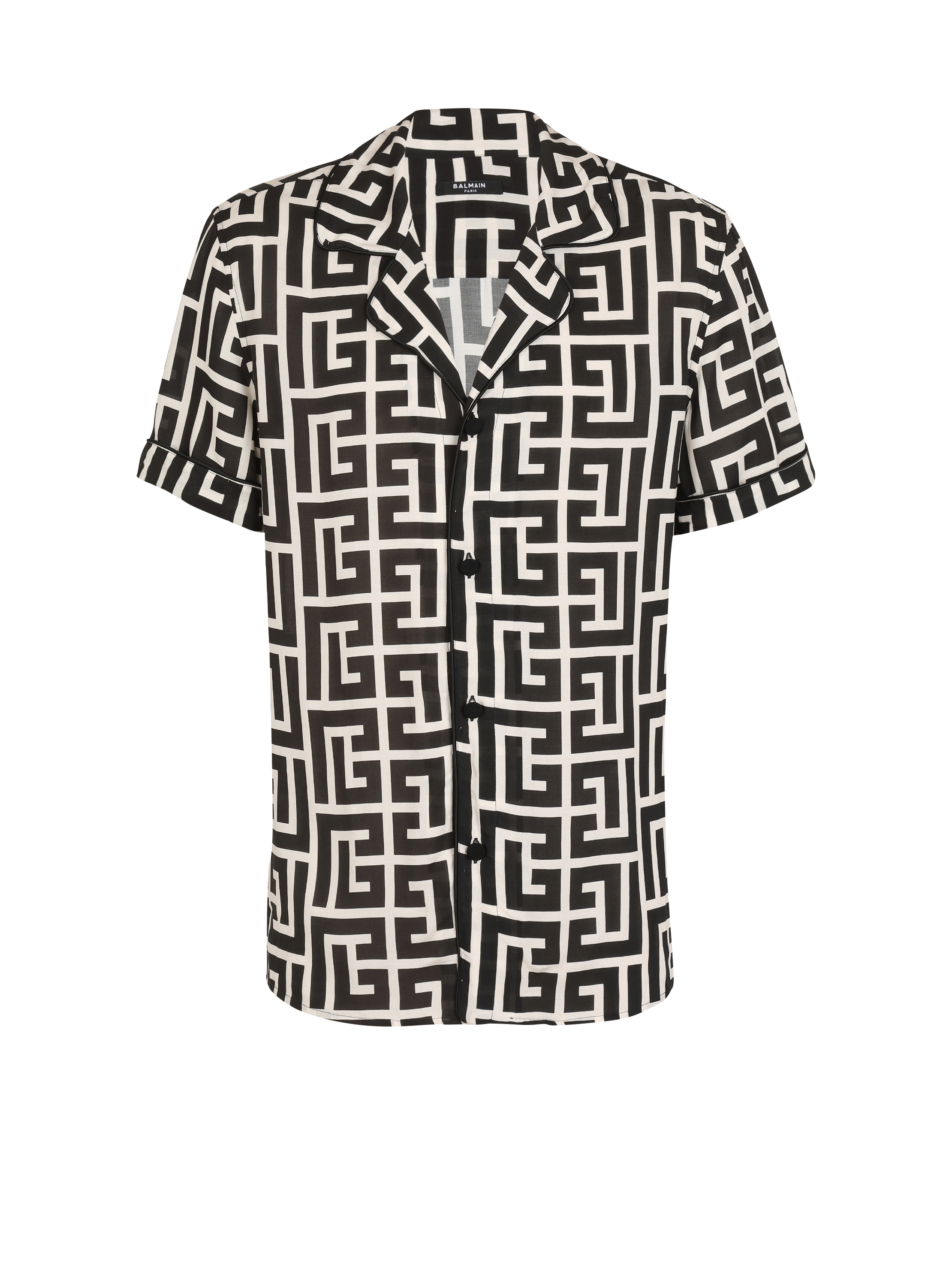 Balmain Men's Black - Short-Sleeved Monogrammed Shirt