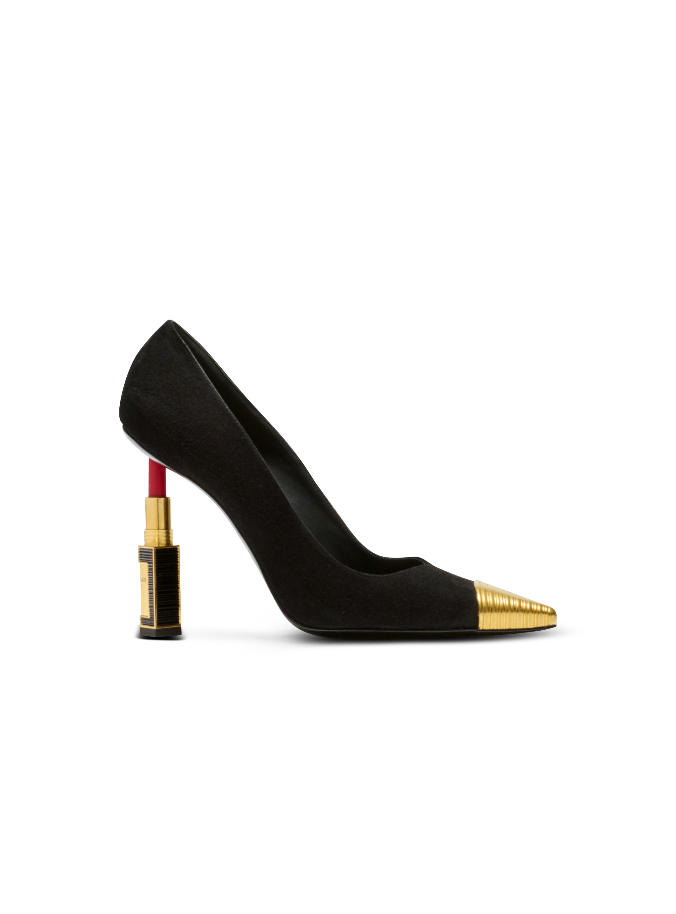 Balmain Lipstick Pumps In Suede Leather And Brass In Black