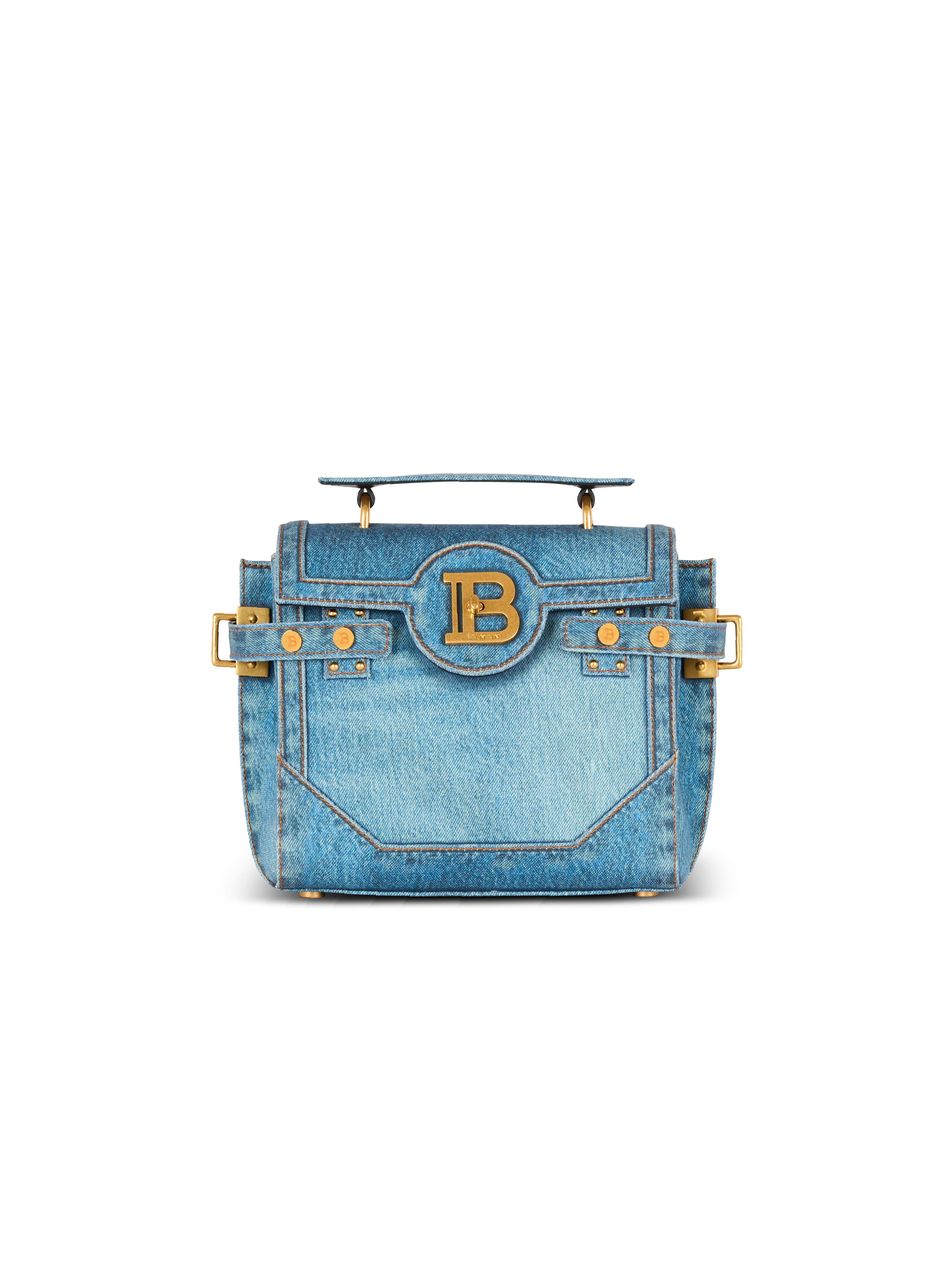 Balmain B-buzz 23 Bag In Denim Print Canvas In Blue