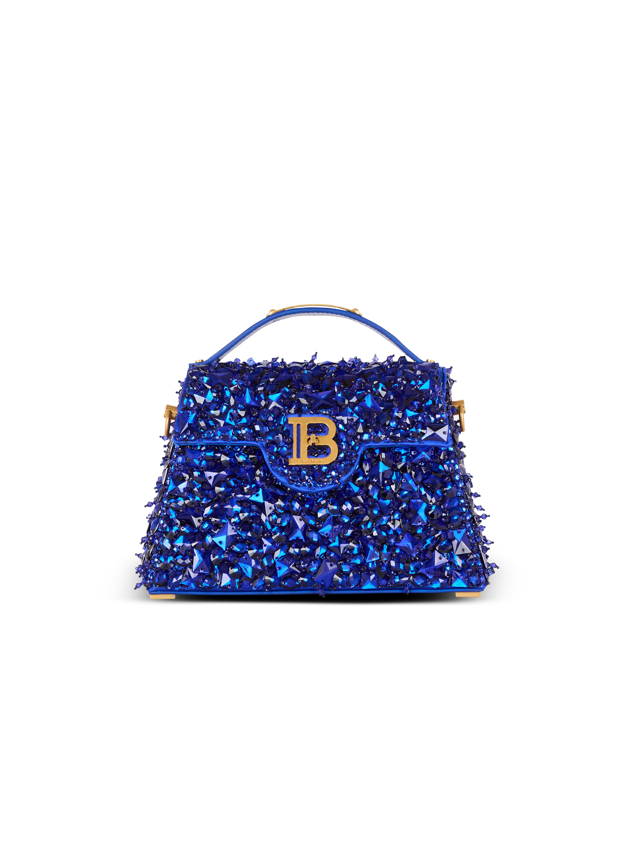 Balmain Women's Blue - B-Buzz Dynasty Bag In Leather And Embroidered Satin