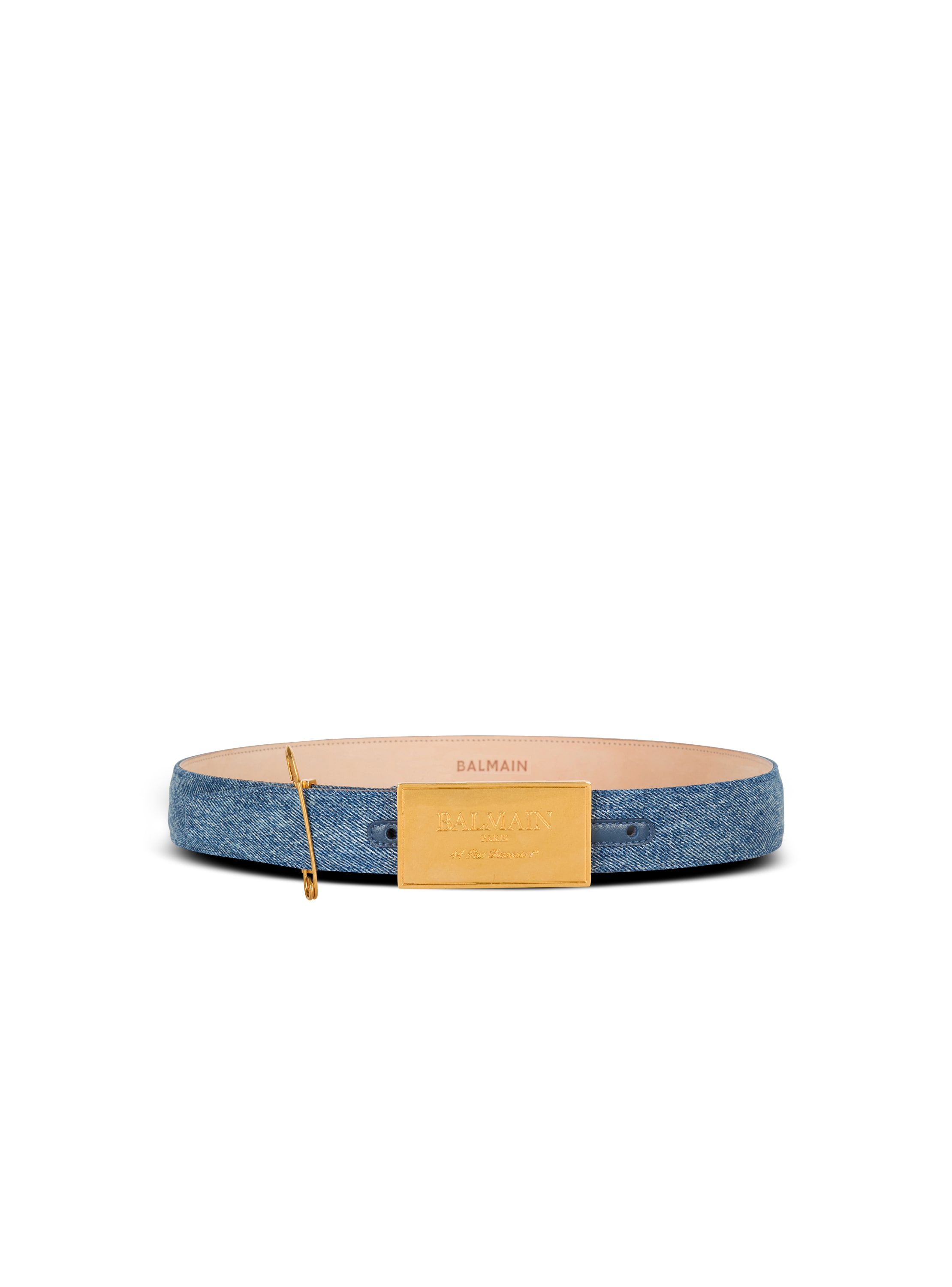 Balmain Denim Belt With Safety Pin In Blue