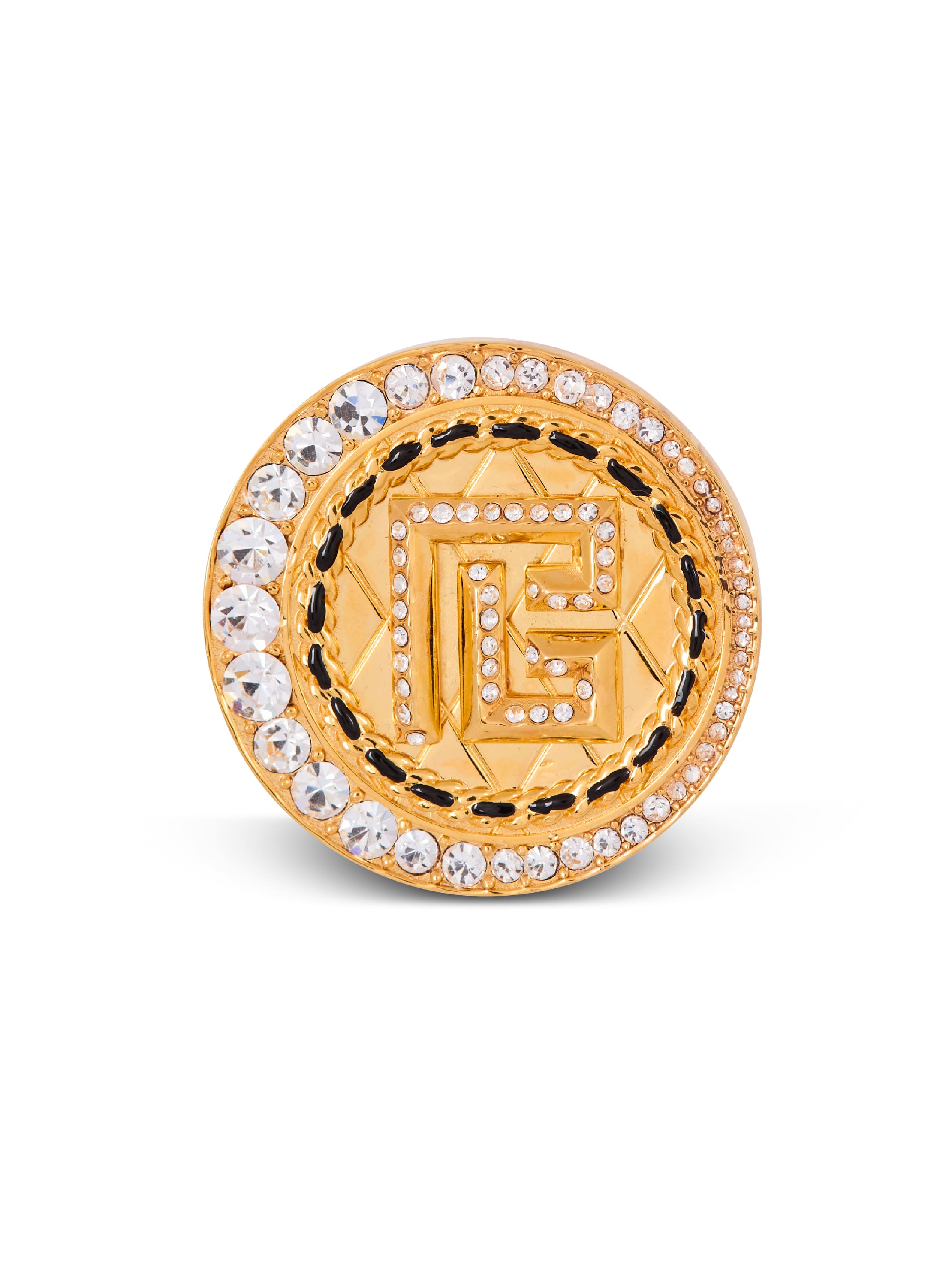 Balmain Pb Brooch In Brass And Rhinestones In Gold