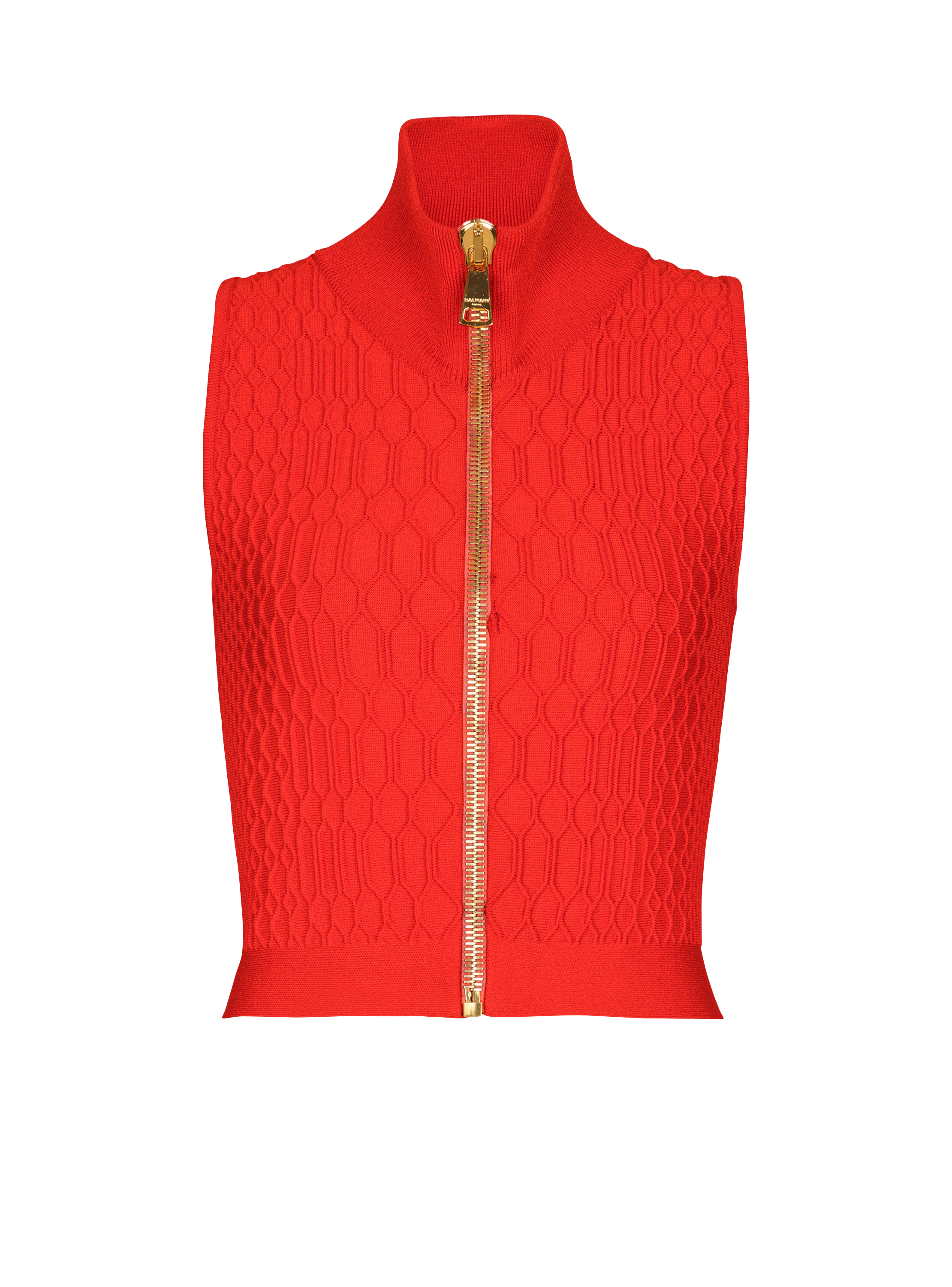 Balmain Women's Red - Sleeveless Crocodile-Knit Top