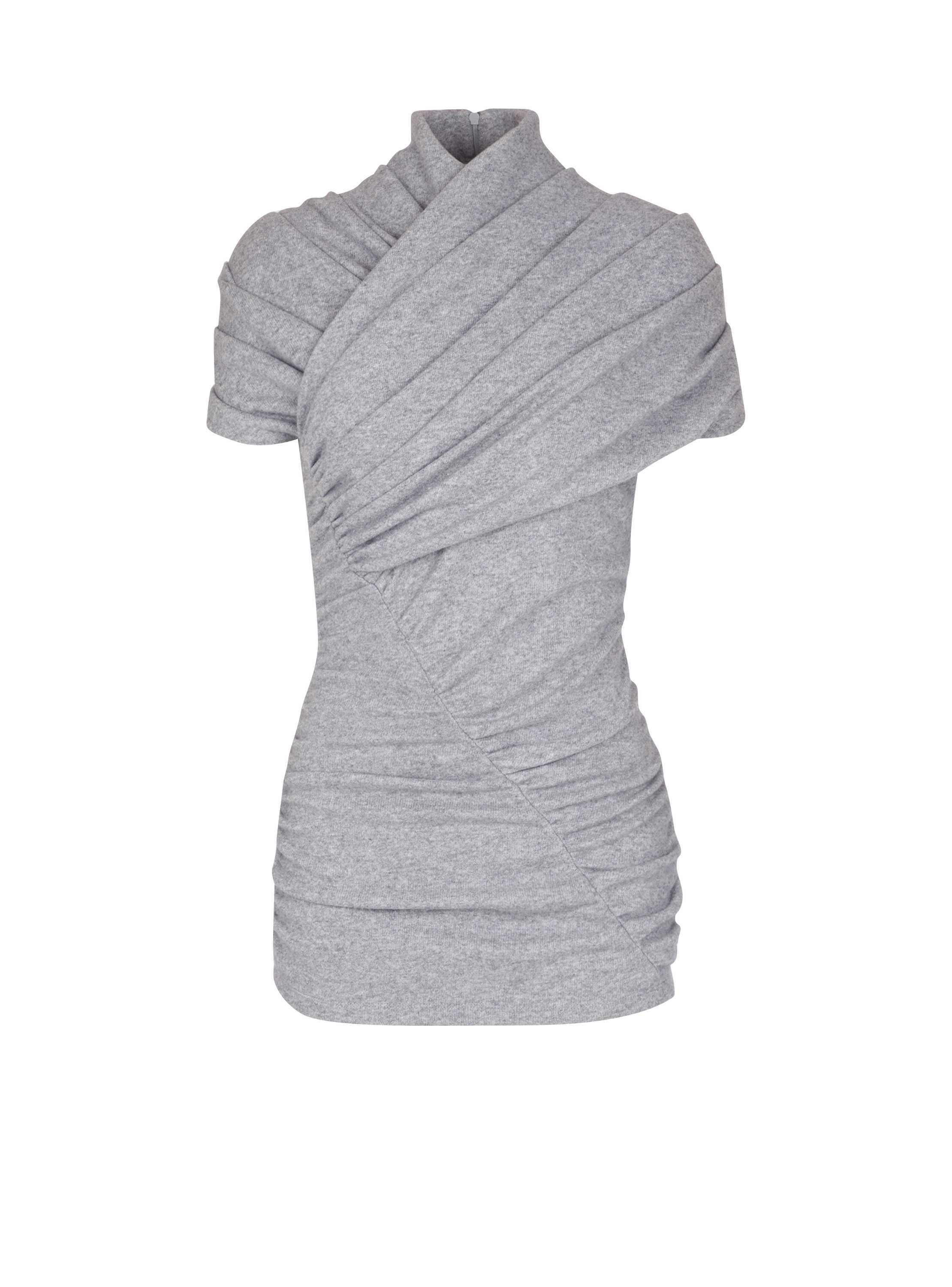 Balmain Draped Cotton Knit Top In Gray