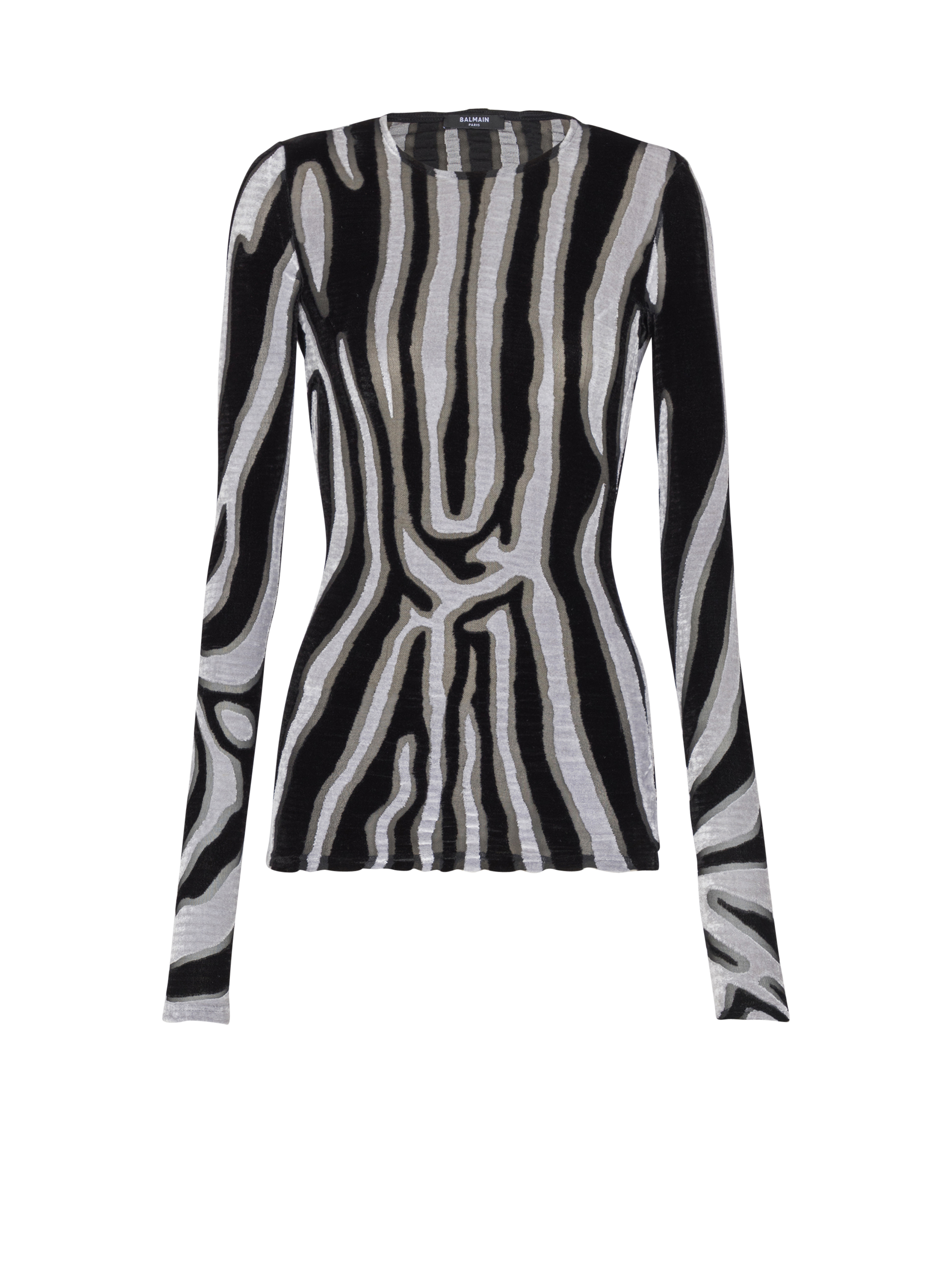 Balmain Women's Black - Zebra-Print Velvet Bodycon Top