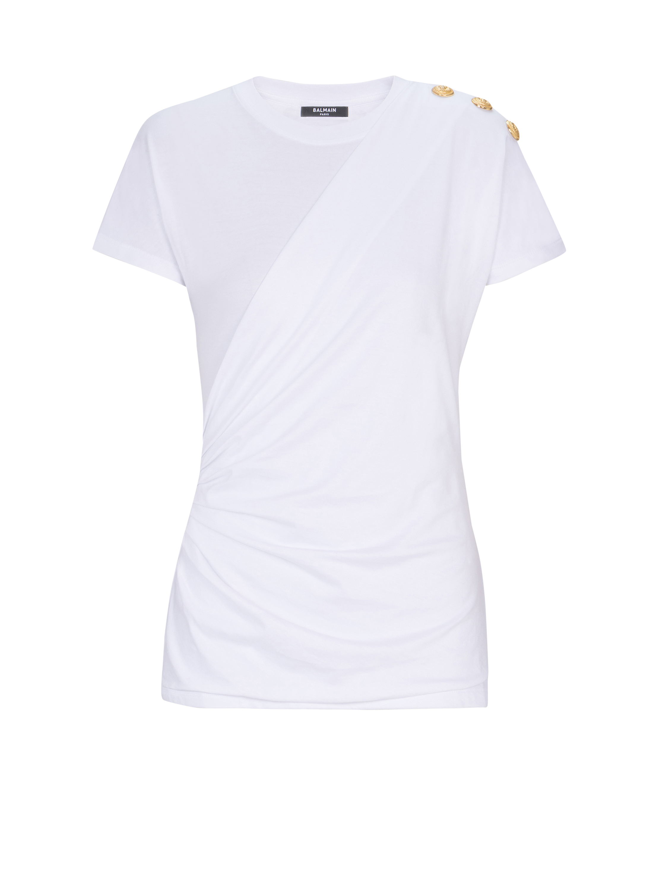 Balmain Women's White - Short-Sleeved Draped Jersey T-Shirt