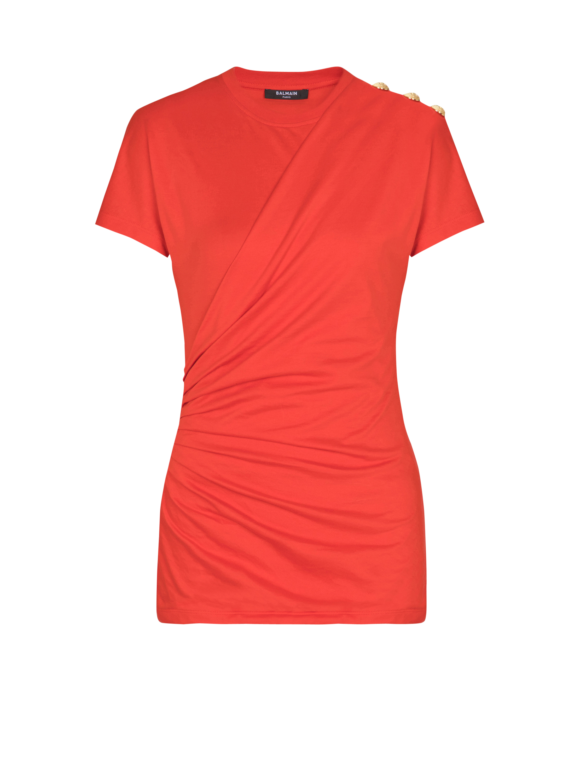 Balmain Women's Red - Short-Sleeved Draped Jersey T-Shirt