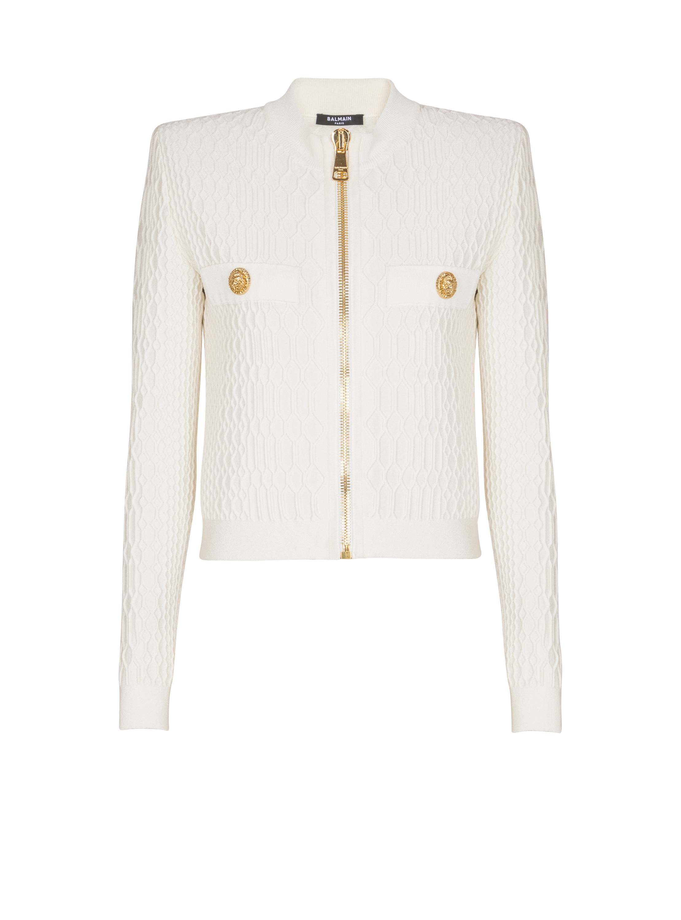 Balmain Crocodile Knit Jacket In Sand