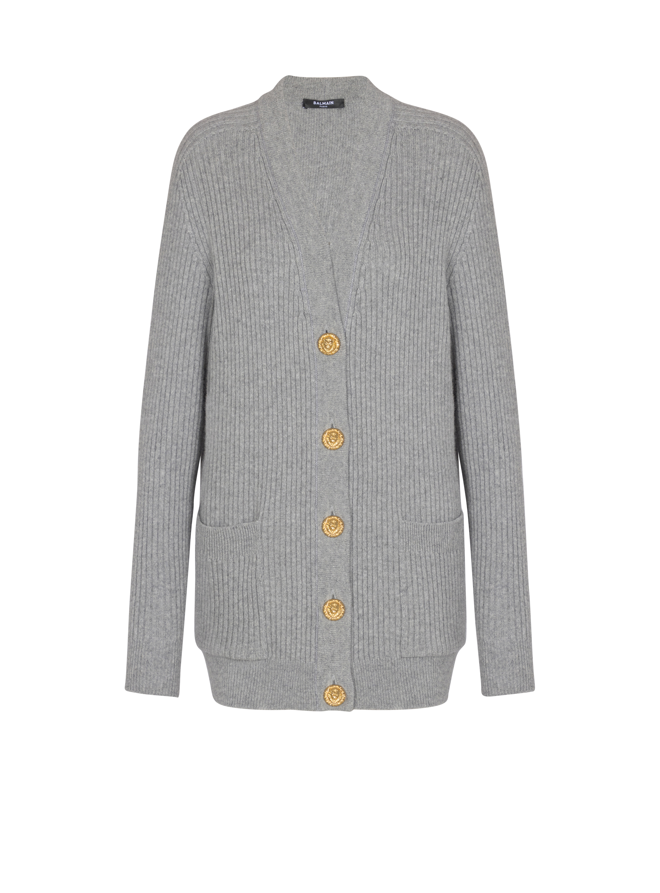 Balmain Women's Grey - Buttoned Cashmere Cardigan