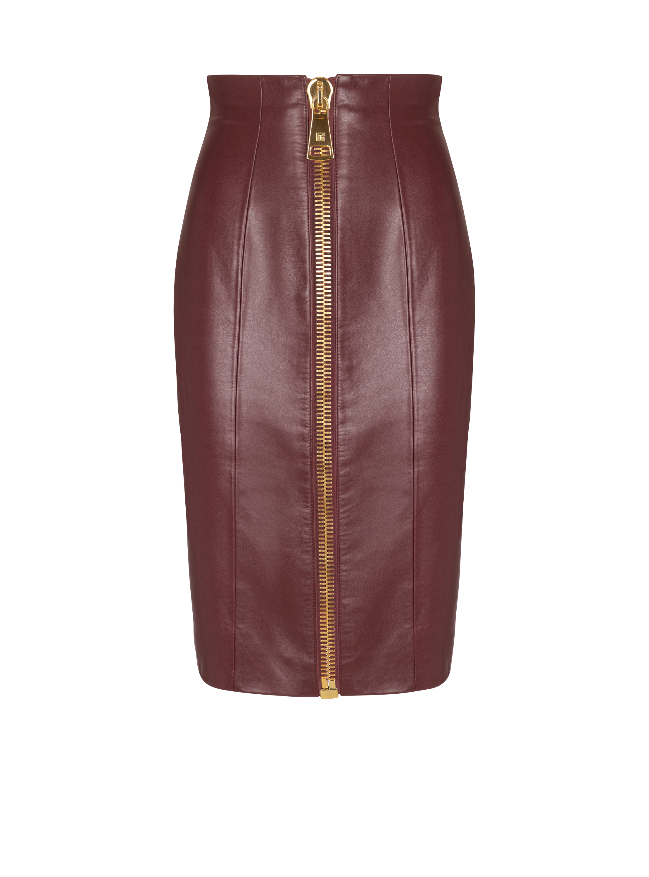 Balmain Women's Burgundy - Lambskin Leather Pencil Skirt