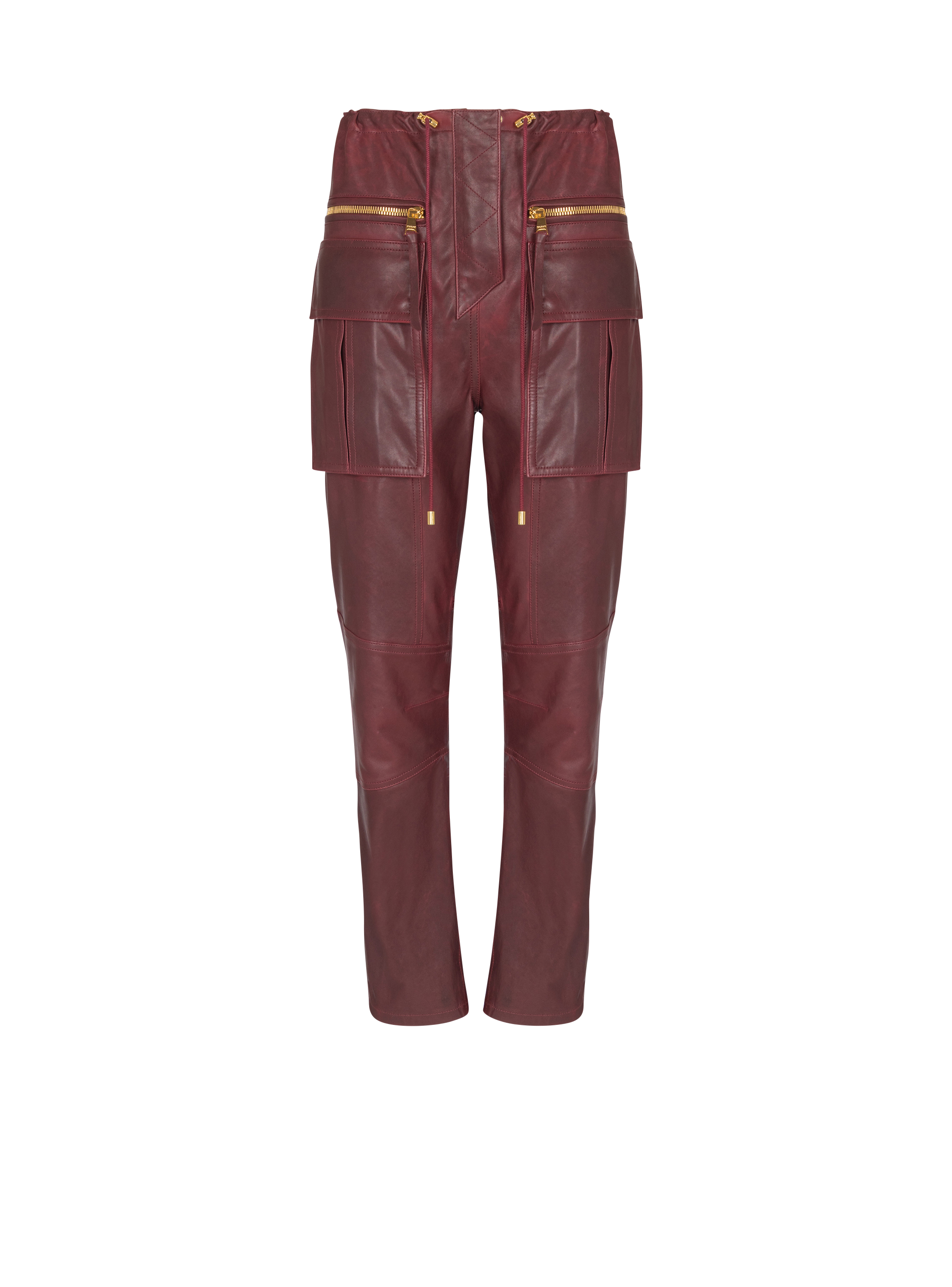 Balmain Women's Burgundy - Lambskin Leather Cargo Pants