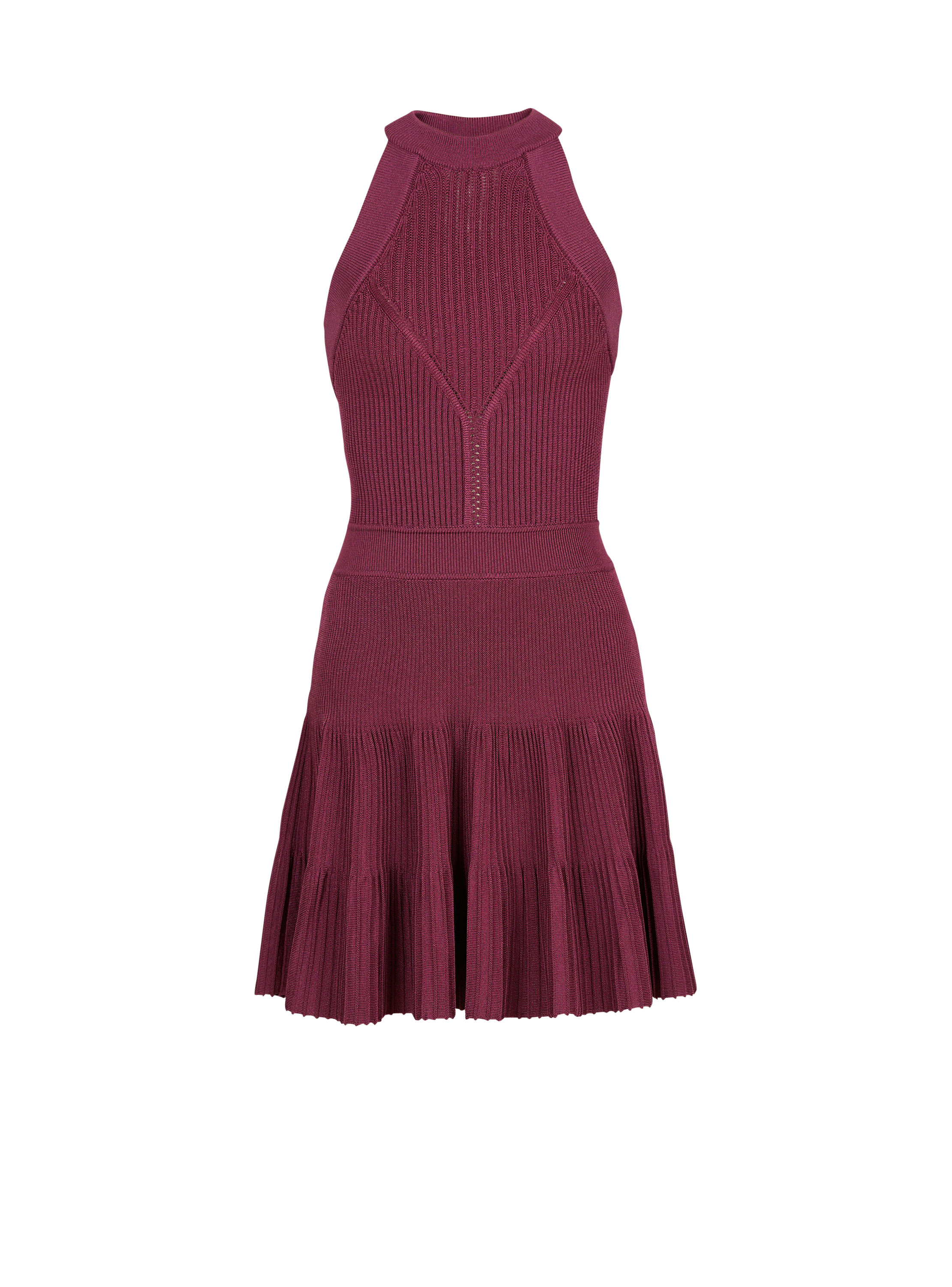 Balmain Women's Purple - Sleeveless Flared Dress In Openwork Knit