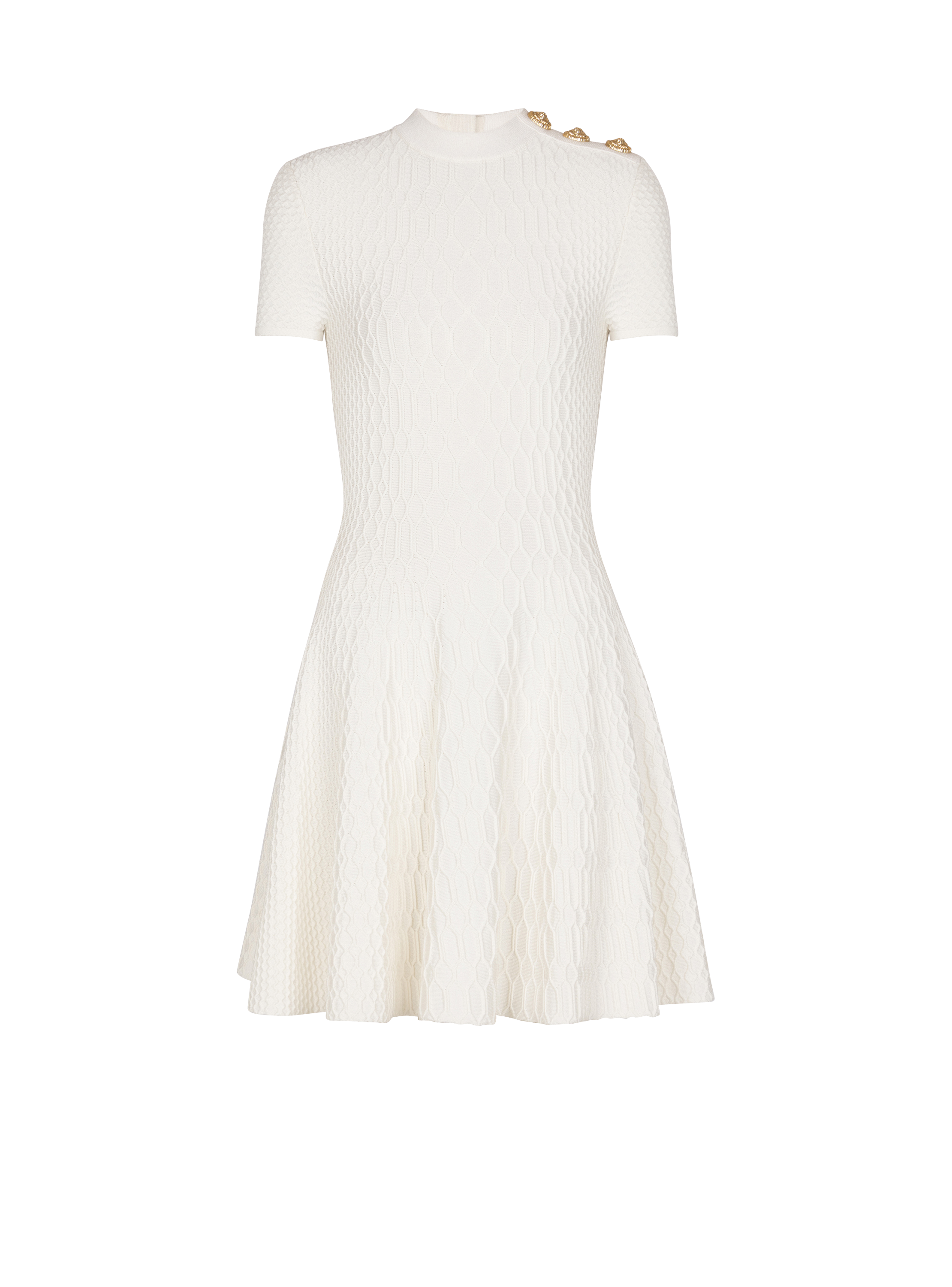 Balmain Women's White - Flared Crocodile-Knit Dress