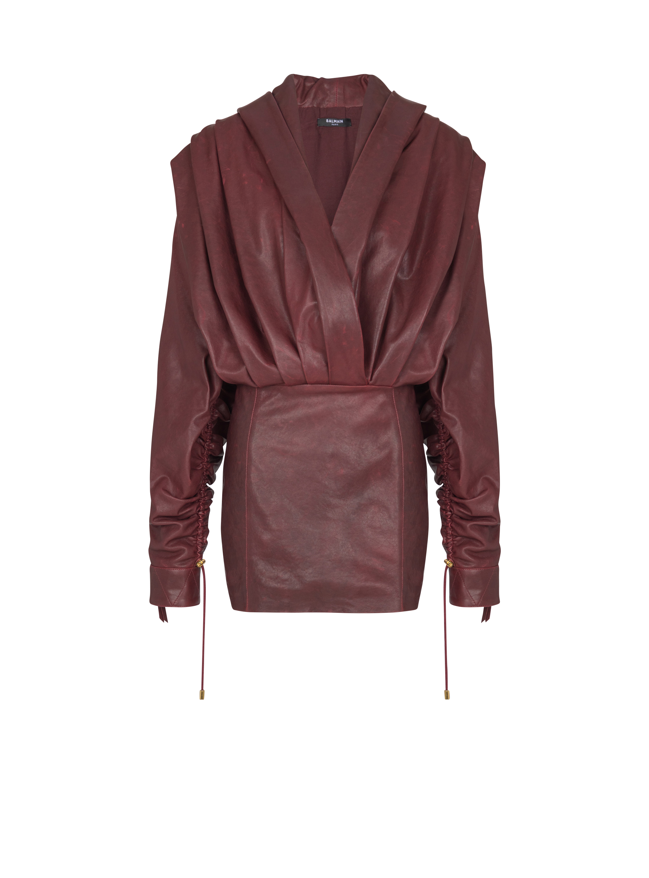 Balmain Women's Burgundy - Short Hooded Dress In Washed Lambskin
