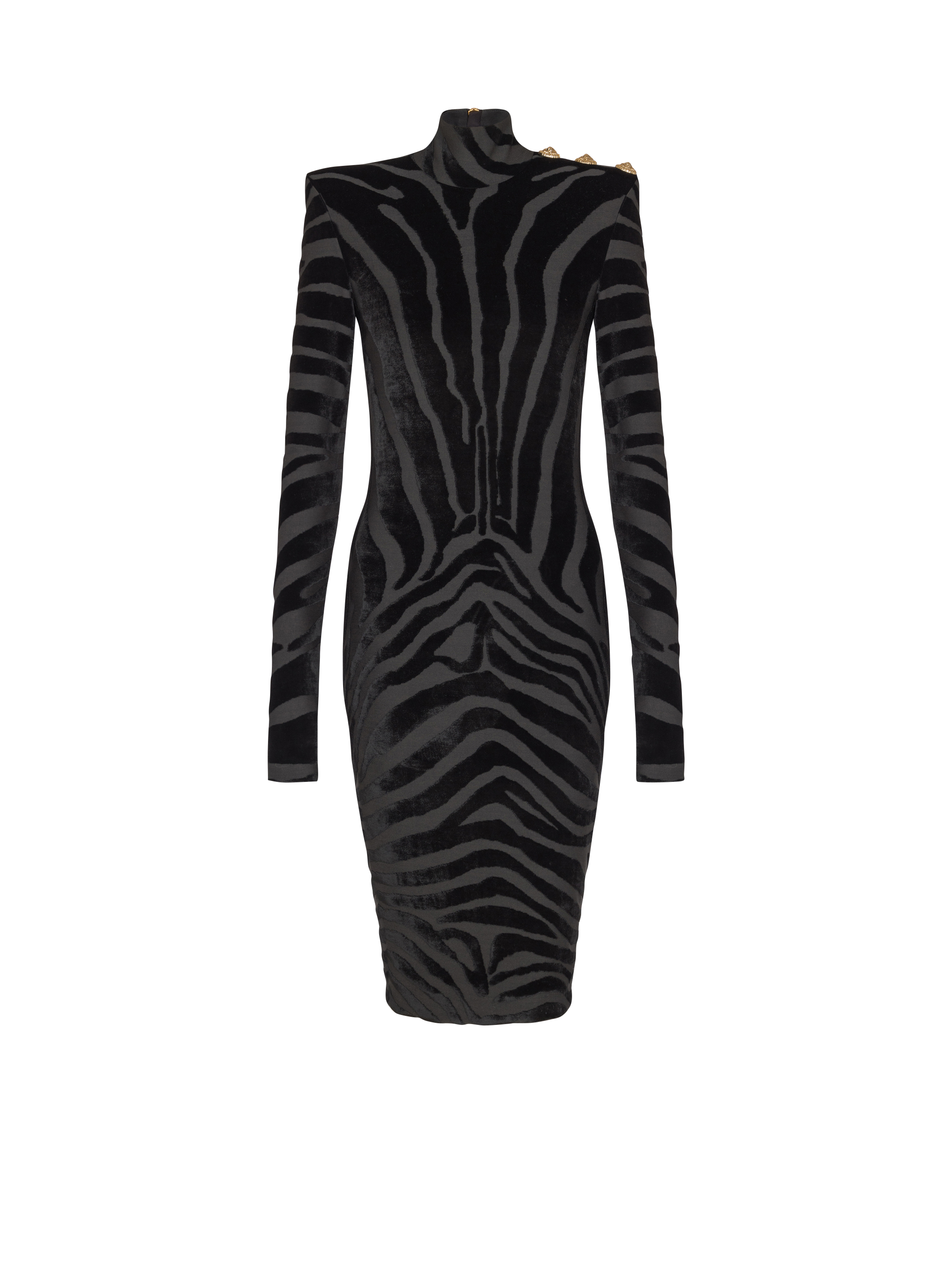 Balmain Women's Black - Short Zebra-Print Velvet Dress