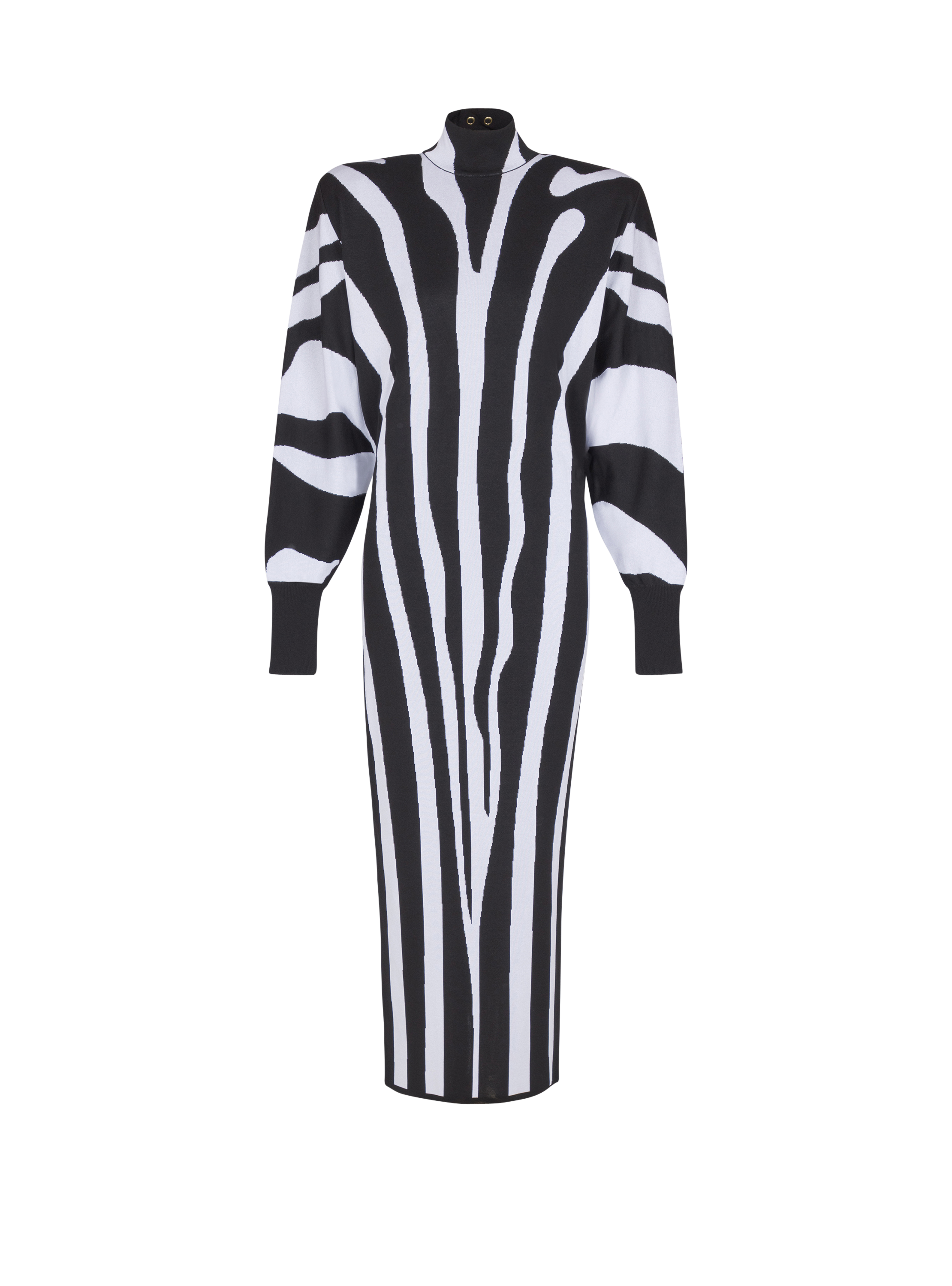 Balmain Women's Black - Long Knit Dress With Zebra Intarsia