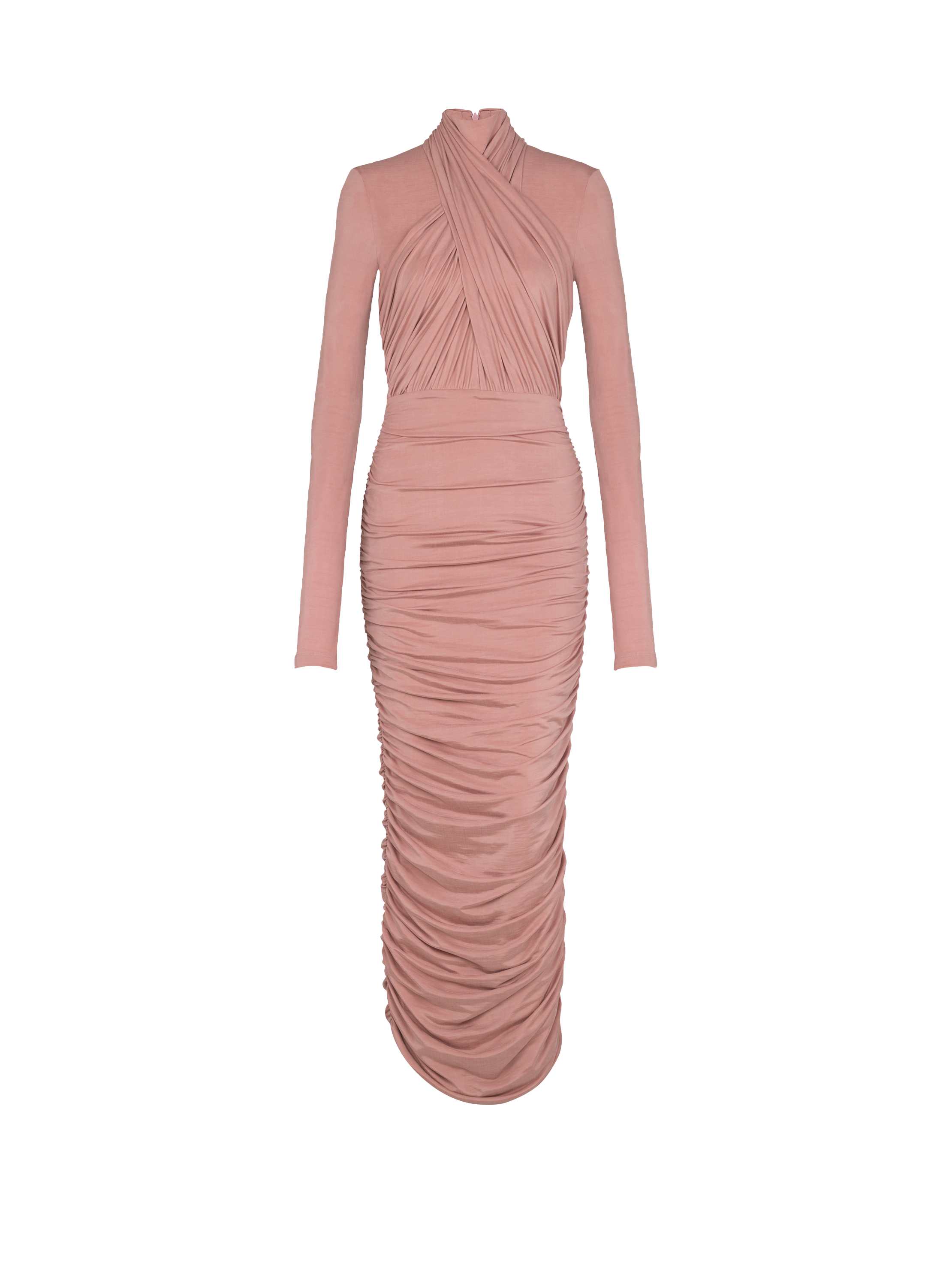 Balmain Pleated Jersey Midi Dress In Pink