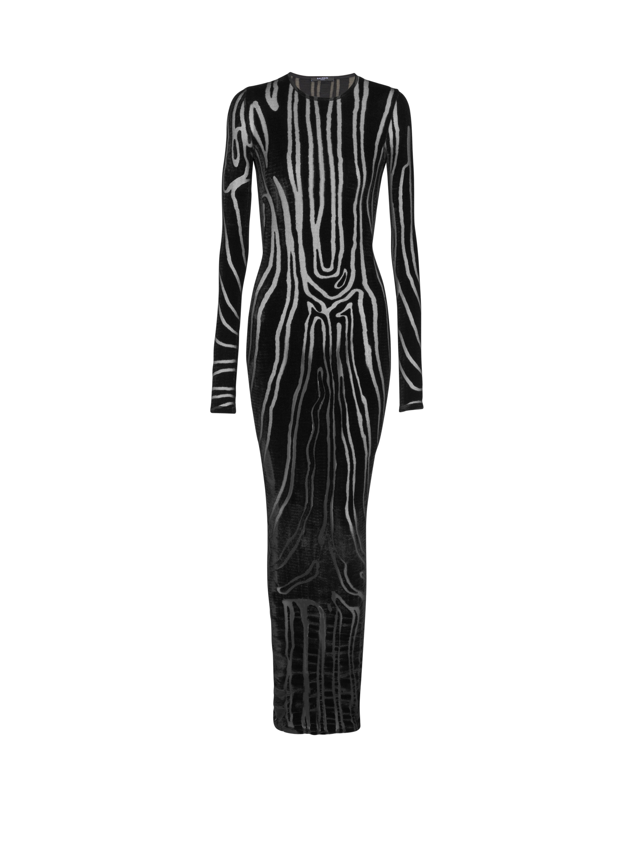 Balmain Women's Black - Long Zebra-Print Velvet Dress